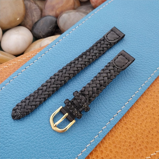 11mm Hadley Roma Black Braided Leather Unused nos Vintage Watch Band