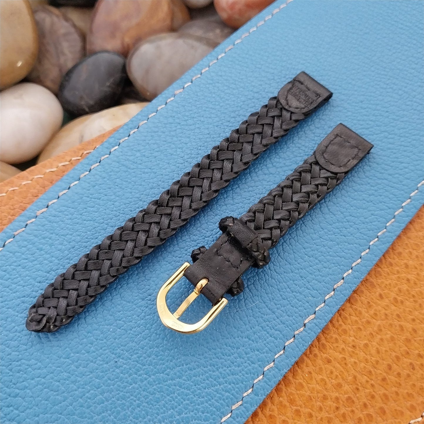11mm Hadley Roma Black Braided Leather Unused nos Vintage Watch Band
