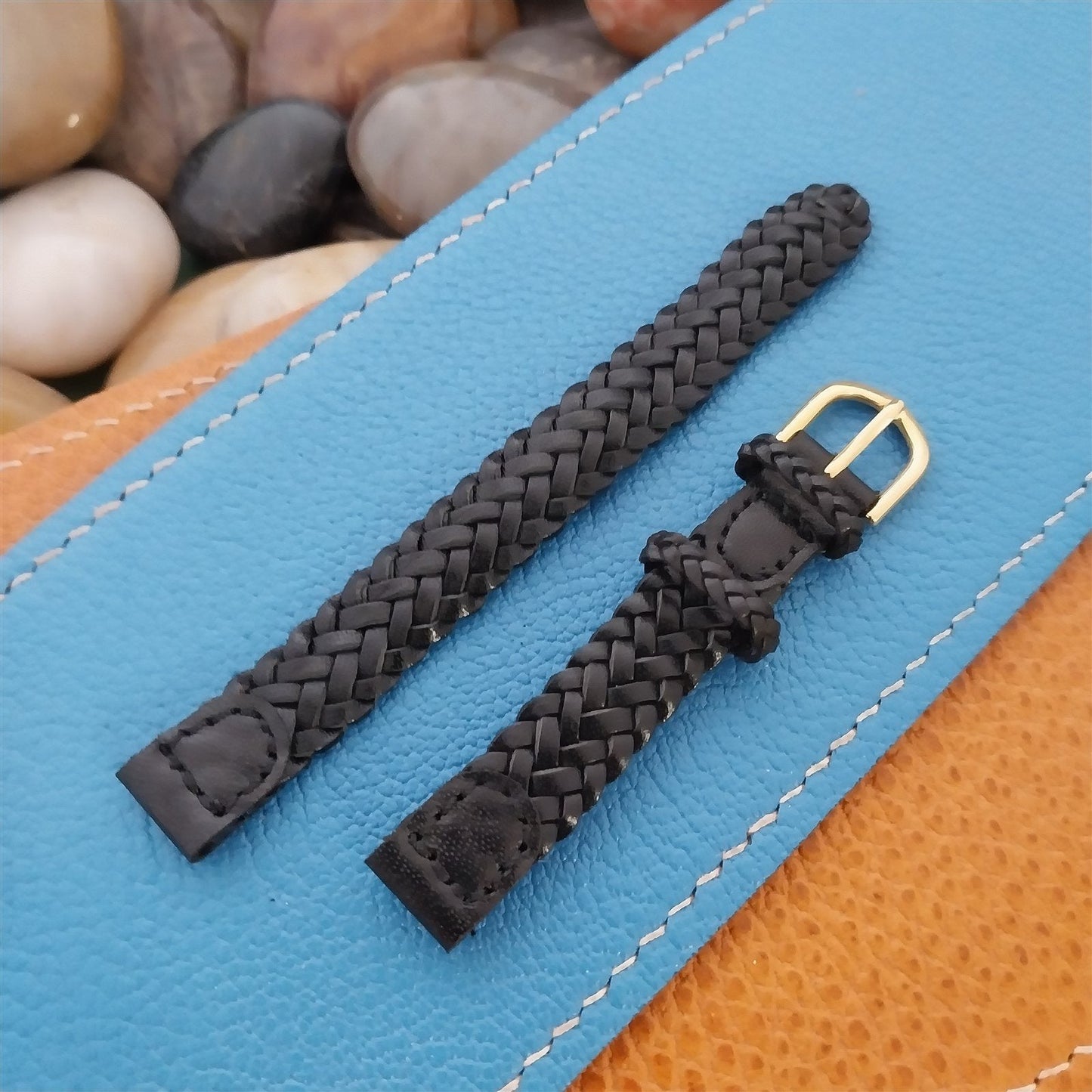 11mm Hadley Roma Black Braided Leather Unused nos Vintage Watch Band
