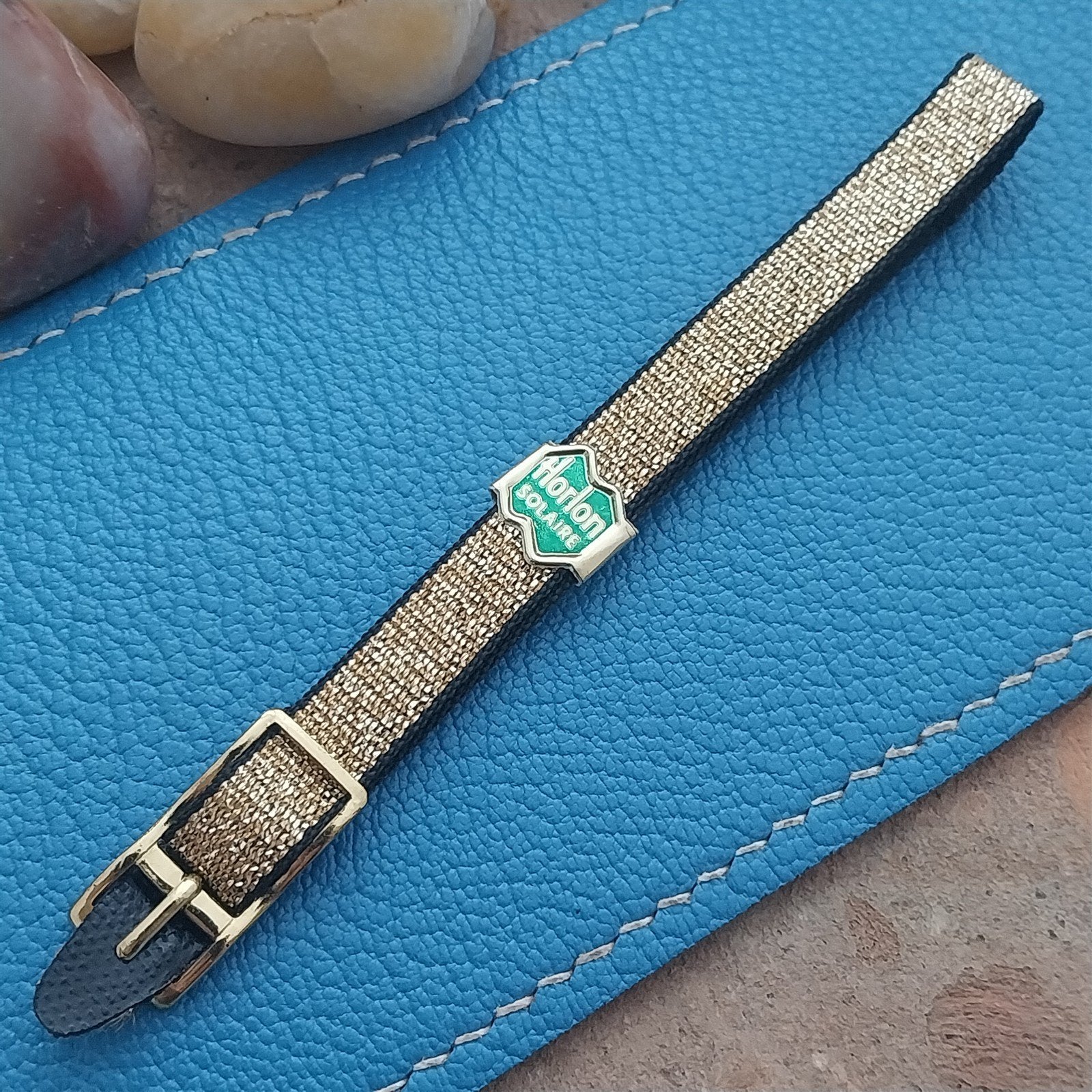 Vintage 8mm Horlon Gold Metallic Perlon Solaire Ladies Single Pass Watch Band