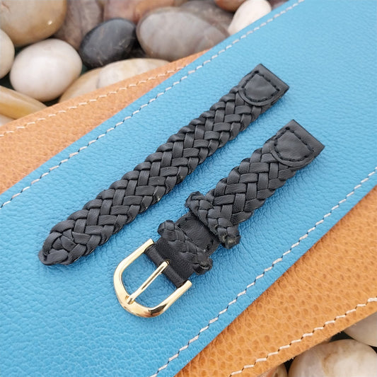 14mm Speidel Black Braided Leather Unused nos Vintage Watch Strap