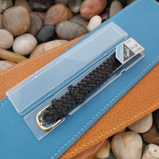 14mm Speidel Black Braided Leather Unused nos Vintage Watch Strap