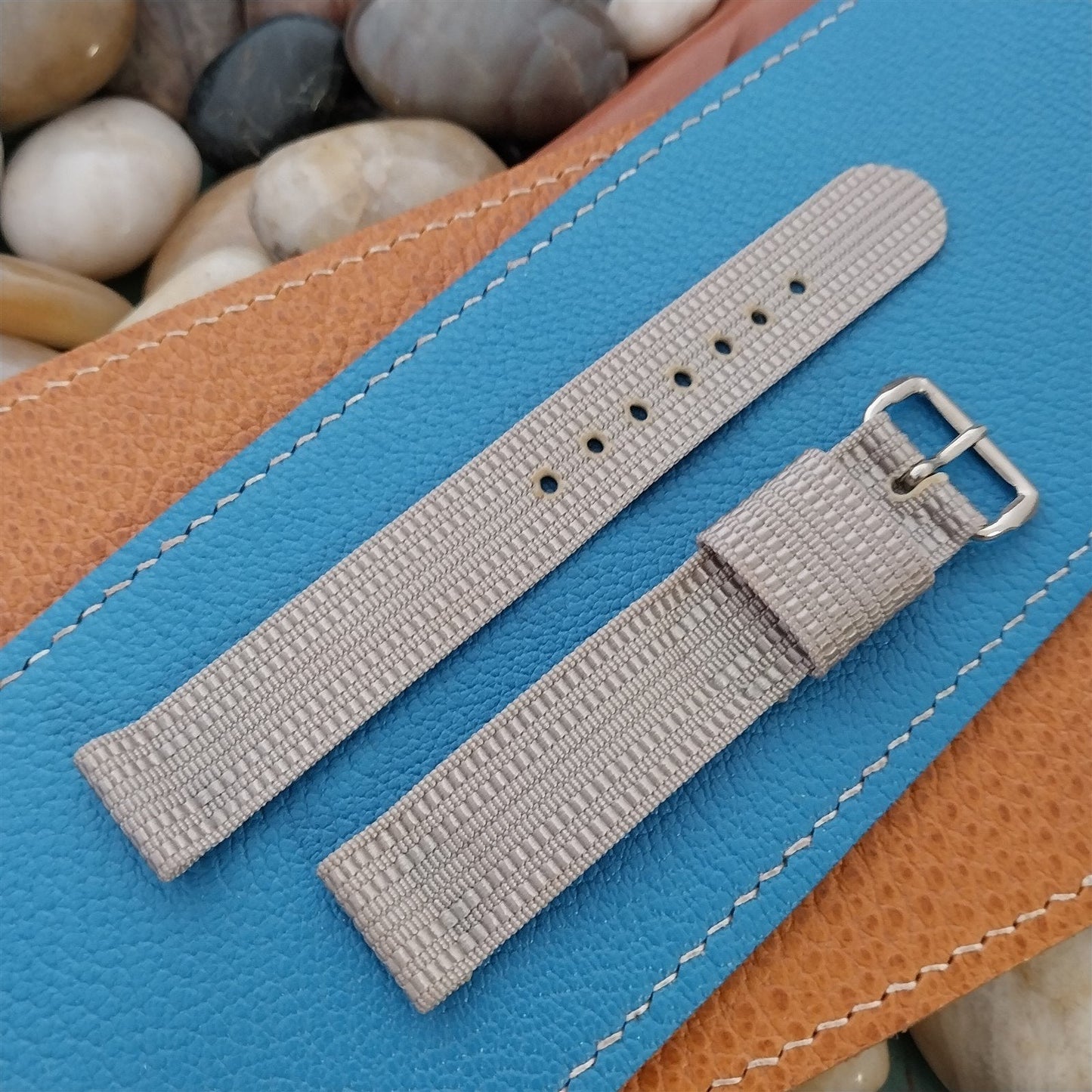 Vintage 1950s Gemex 16mm Gray Ribbed Nylon Two Piece Unused Field Watch Band