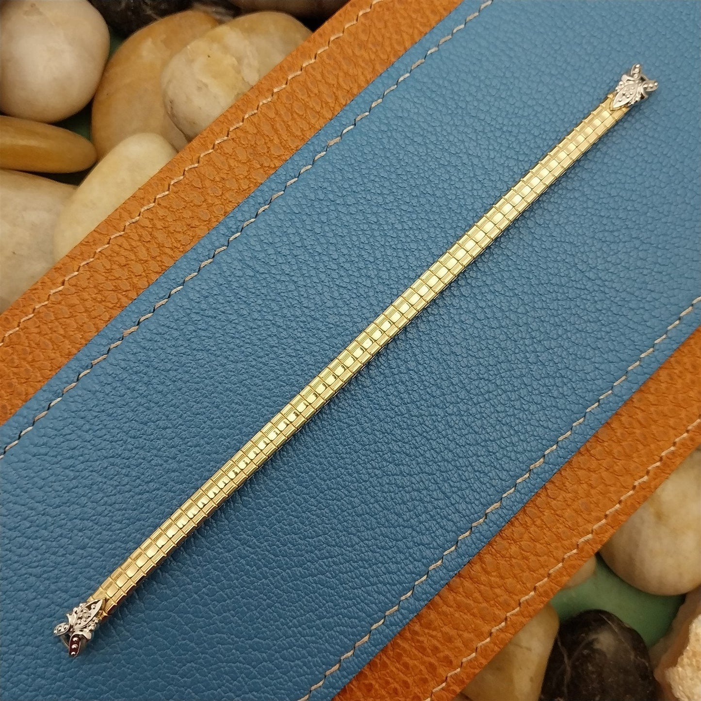 Vintage Ladies 1970s 10k Yellow Gold & Diamond Speidel Expansion Watch Band nos