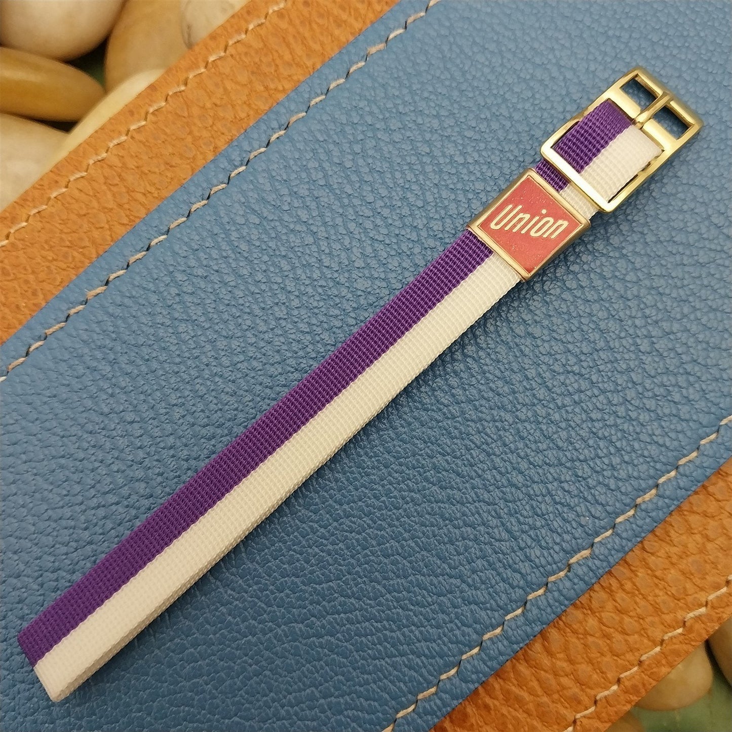 Vintage 10mm Union Perlon Ladies 1960s Single Pass Purple & White Watch Band