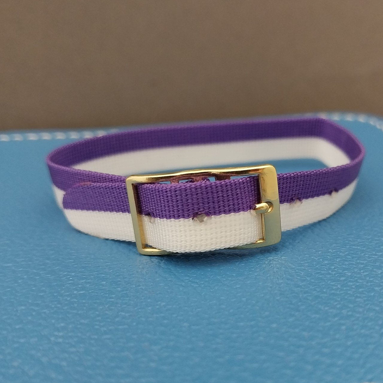 Vintage 10mm Union Perlon Ladies 1960s Single Pass Purple & White Watch Band