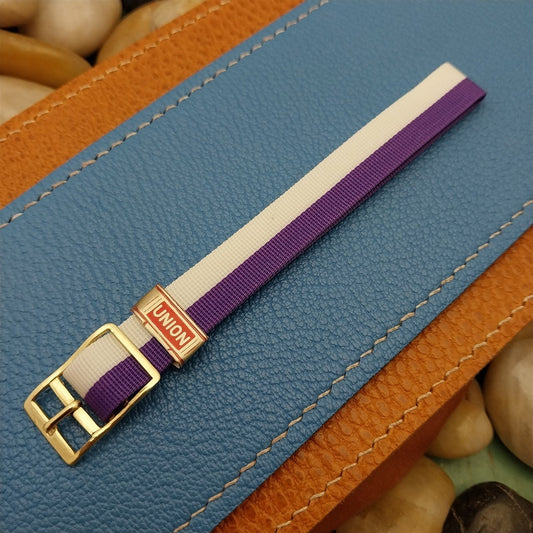 Vintage 12mm Union Perlon Ladies 1960s Single Pass Purple & White Watch Band