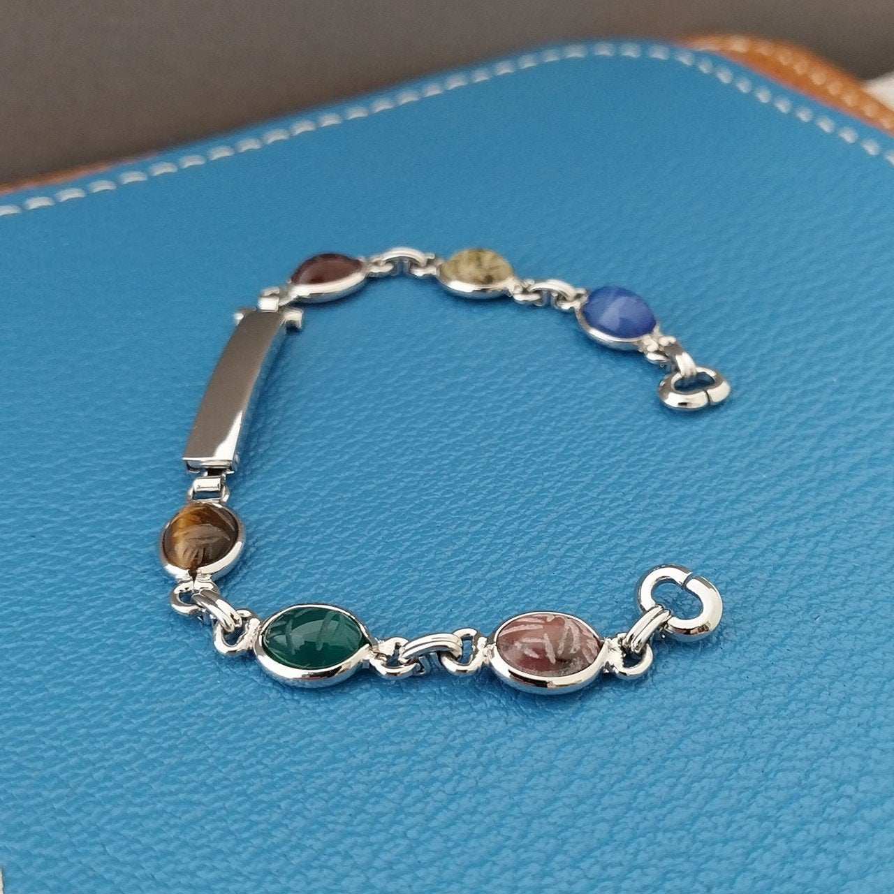 Vintage JB Champion Ladies Carved Scarabs & White Gold-Filled 1960s Watch Band