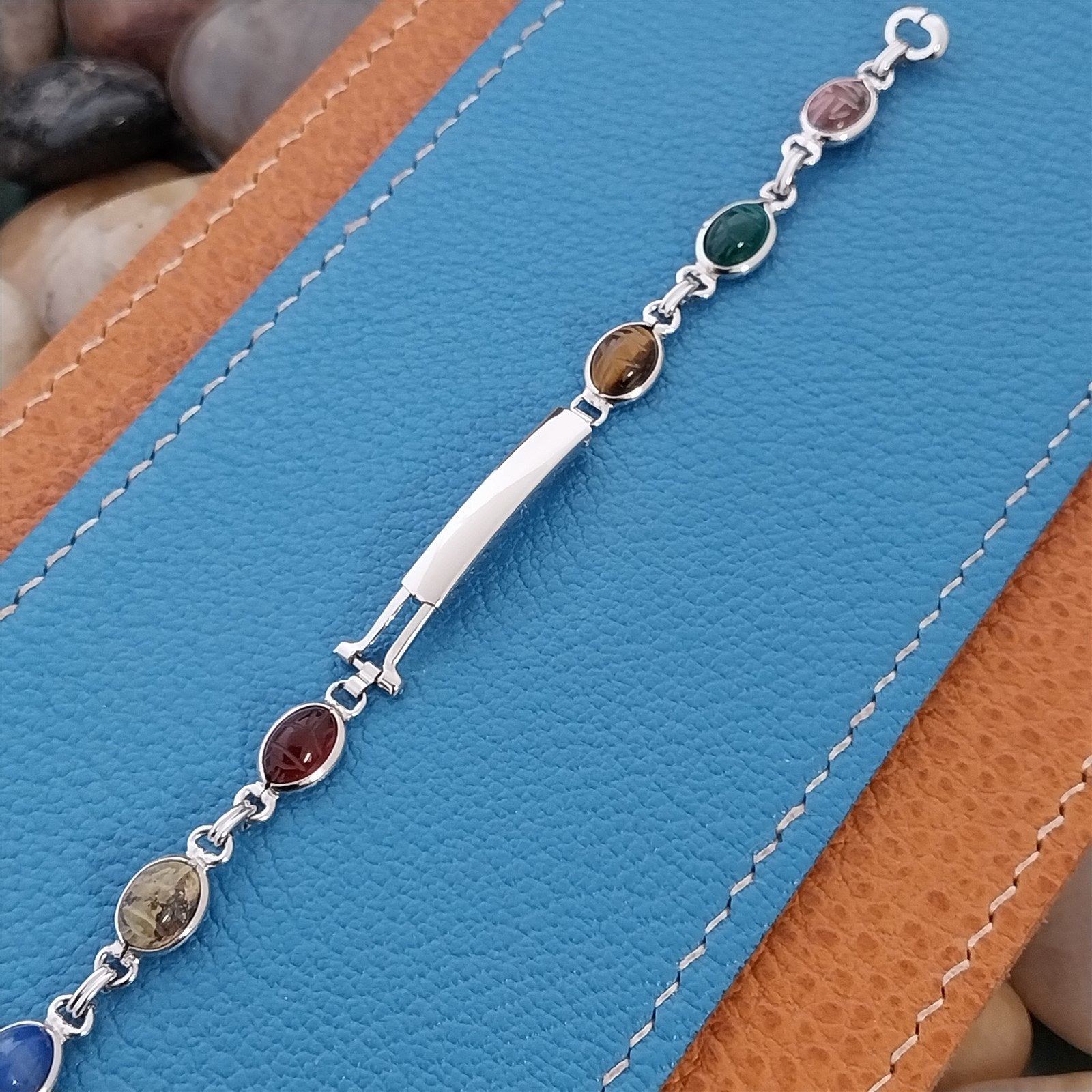 Vintage JB Champion Ladies Carved Scarabs & White Gold-Filled 1960s Watch Band