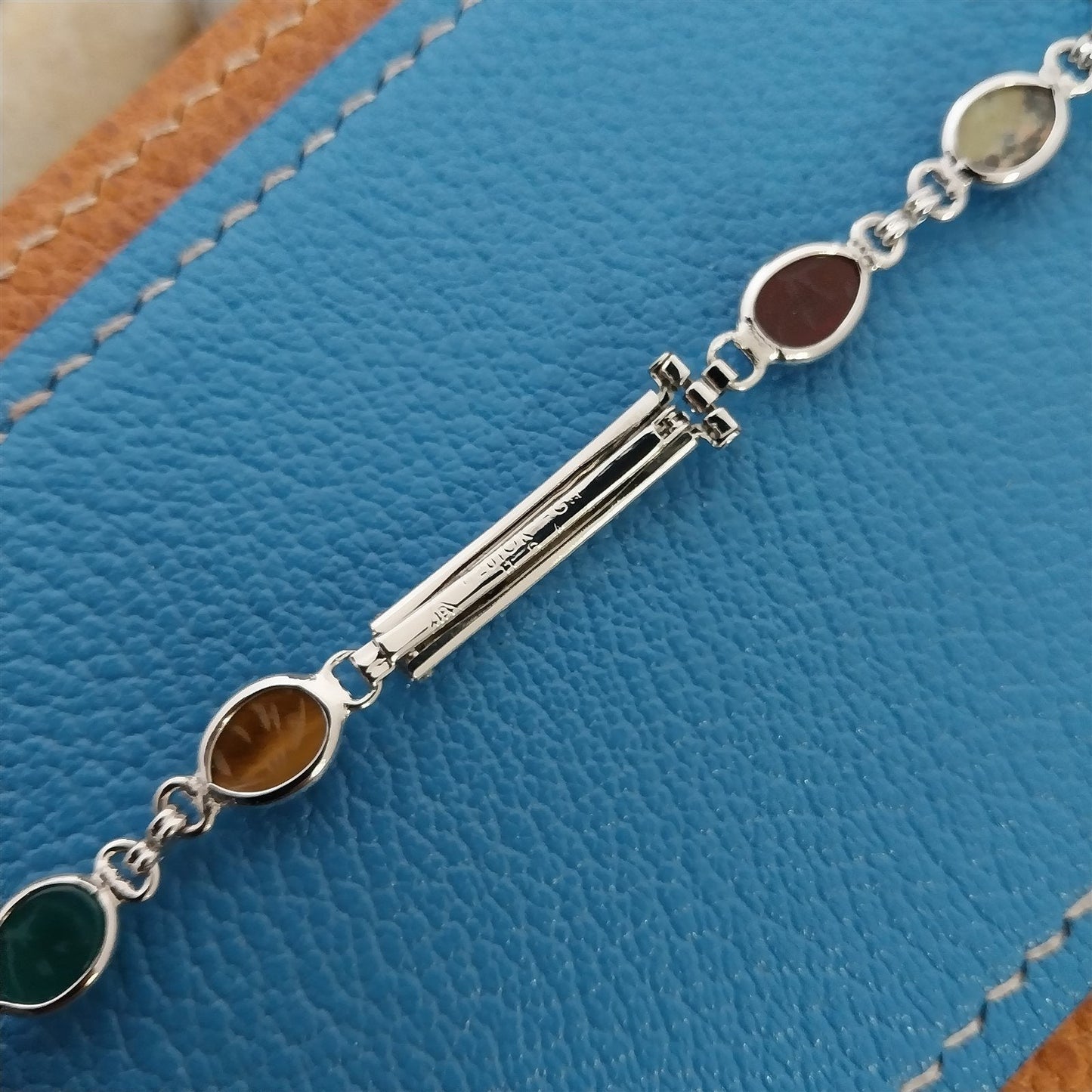 Vintage JB Champion Ladies Carved Scarabs & White Gold-Filled 1960s Watch Band