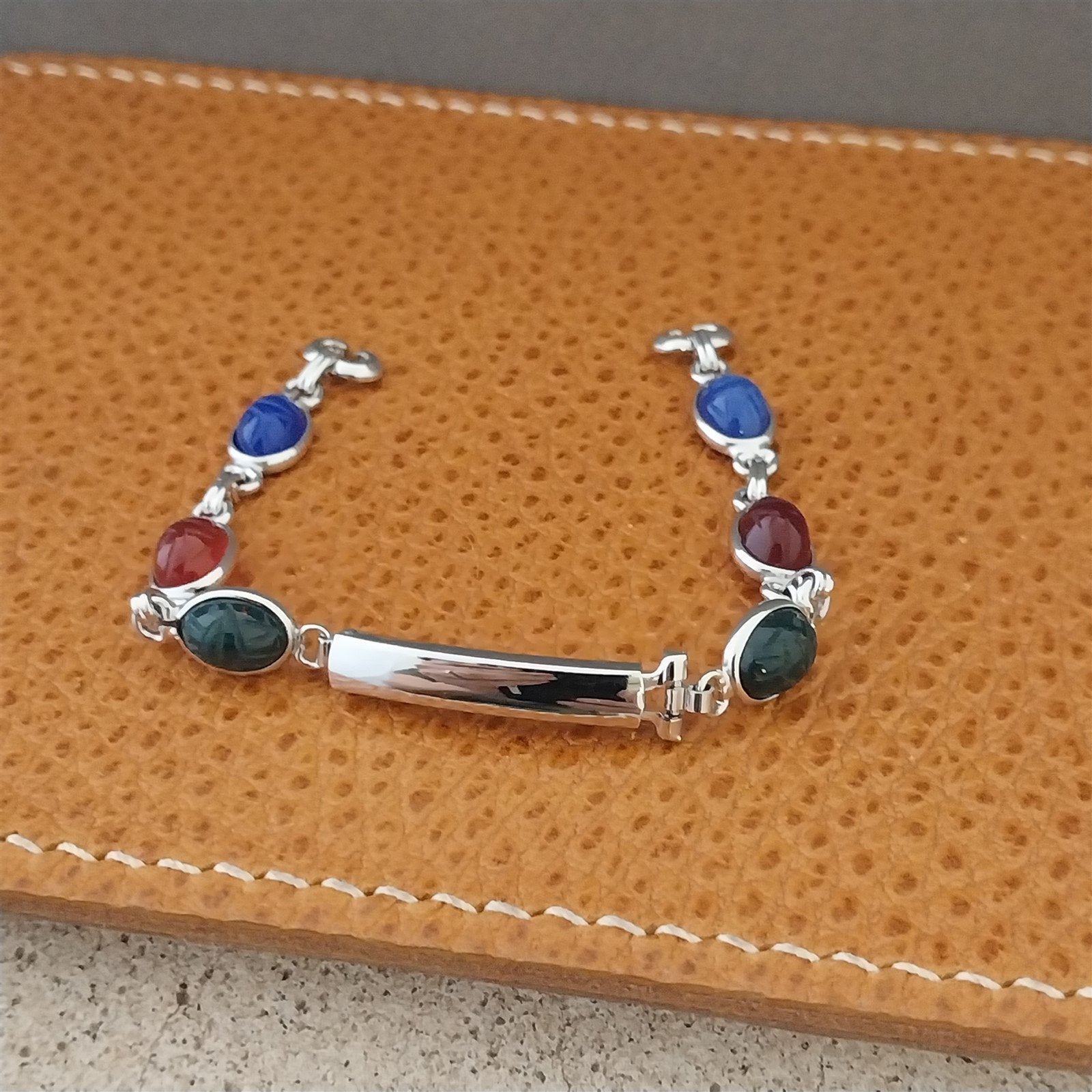 Vintage JB Champion Ladies Carved Scarabs & White Gold-Filled 1960s Watch Band