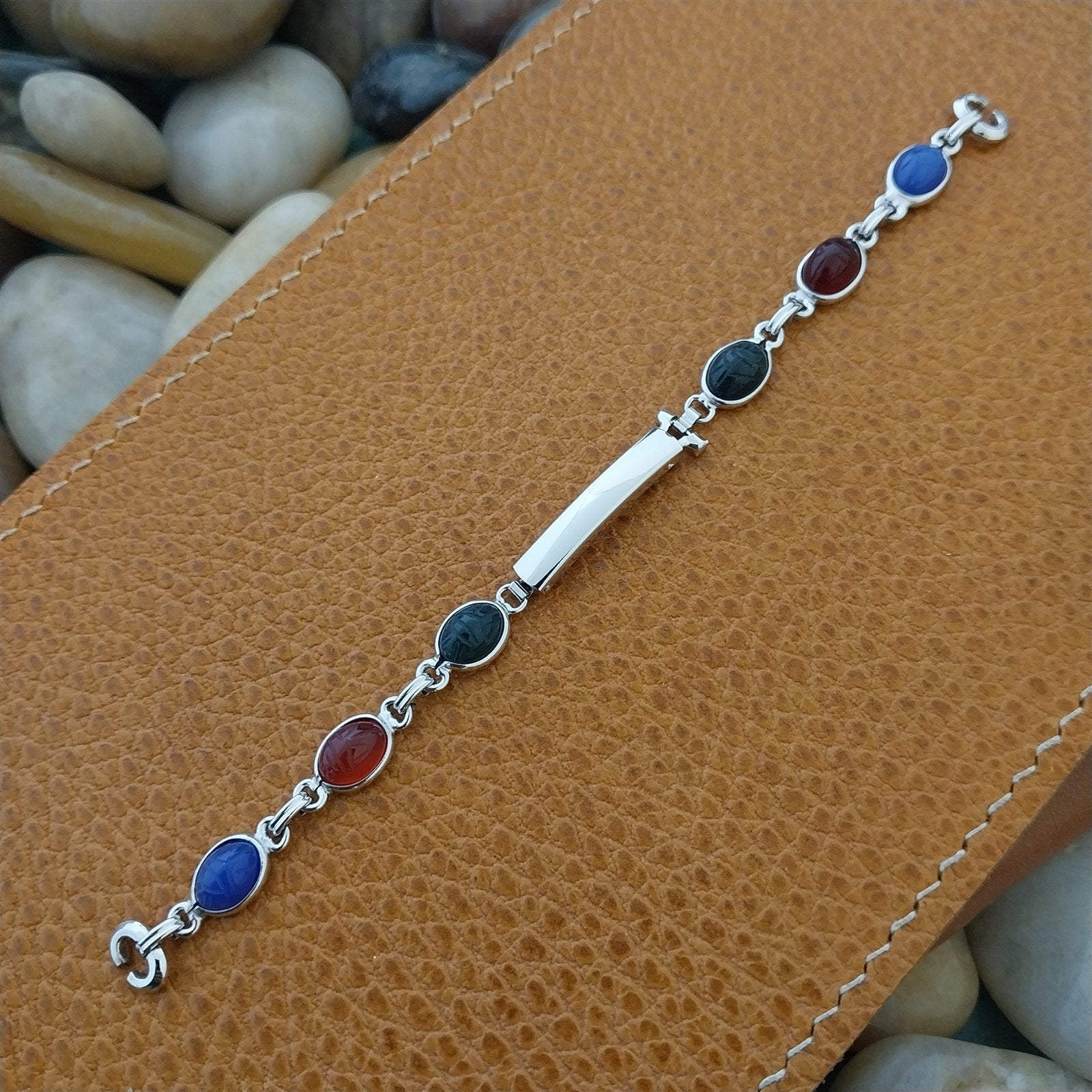 Vintage JB Champion Ladies Carved Scarabs & White Gold-Filled 1960s Watch Band