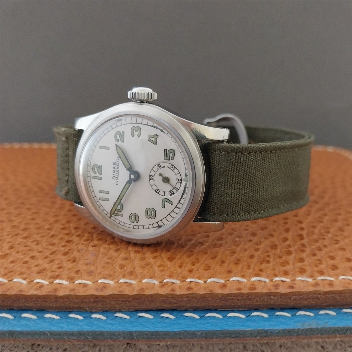 Eterna Birks Challenger Vintage Watch & NOS OD Green Poplin Military Strap