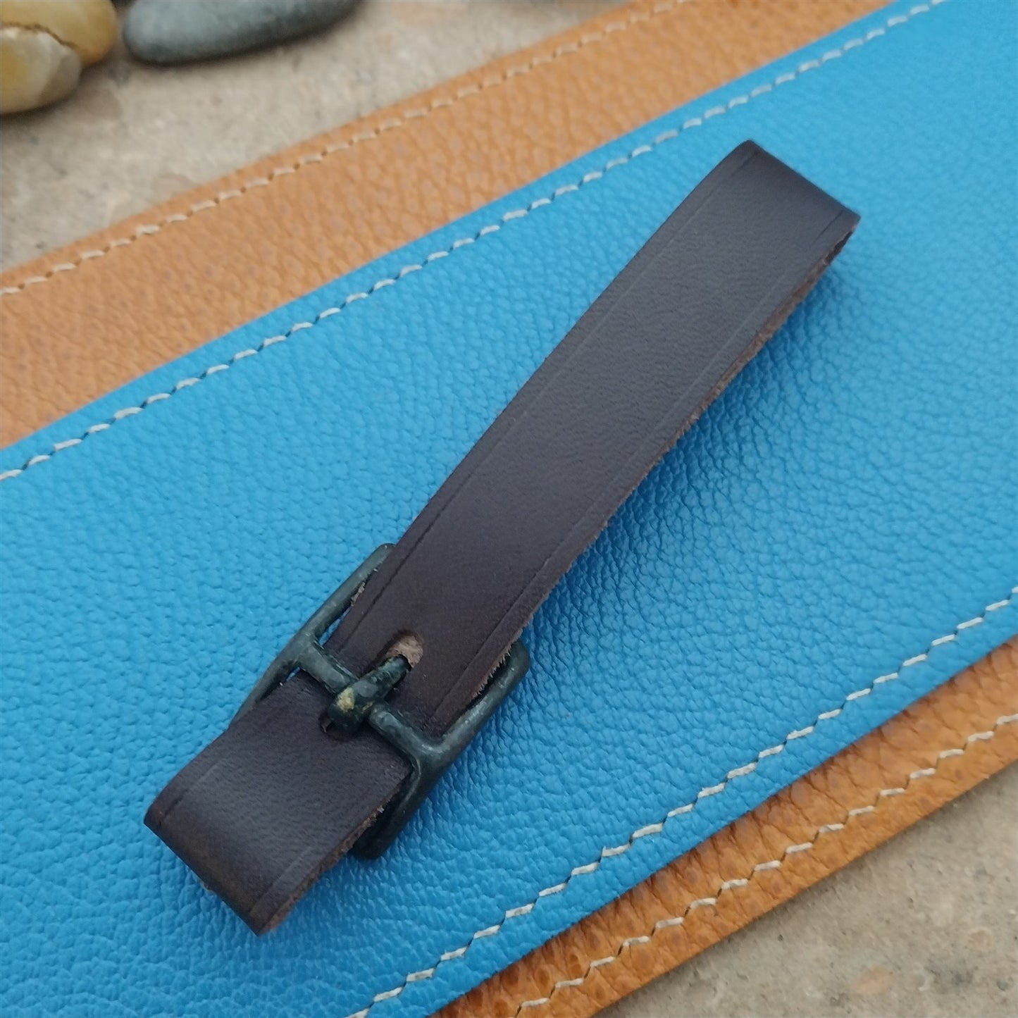 English Bridle Leather Vintage Pocket Watch Fob Strap With Antique Brass Buckle