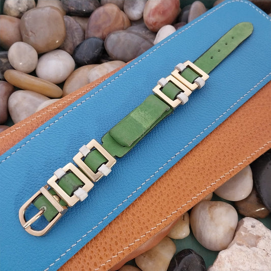 15mm 1960s-1970s Vintage Green Leather Mod Band nos Unused Vintage Watch Strap