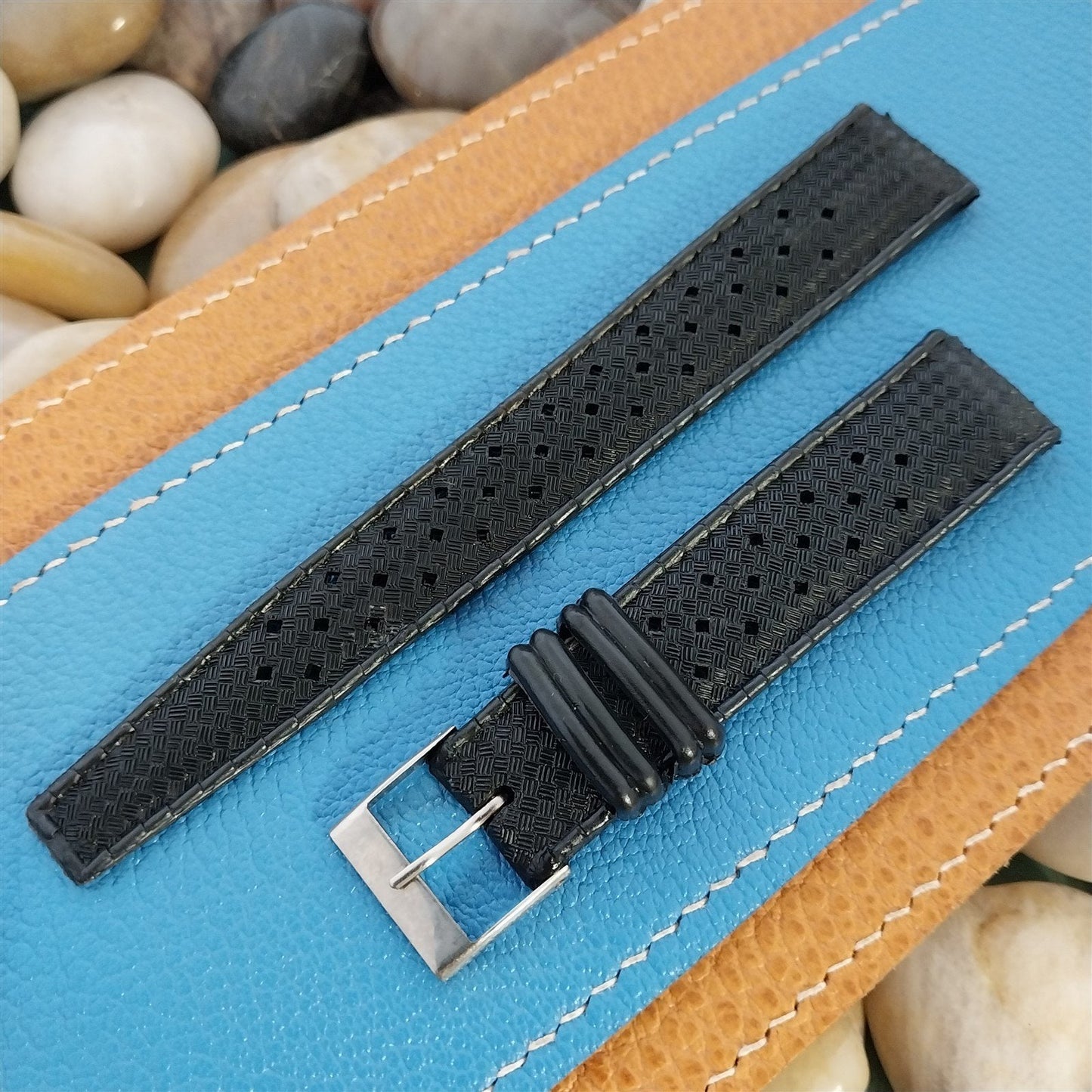 Vintage 18mm Black Tropical SkinDiver Classic nos Unused 1960s-1970s Watch Band