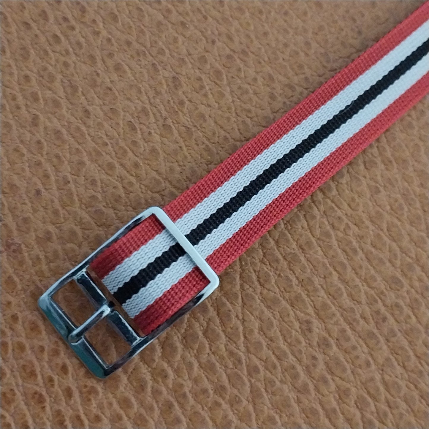 Vintage 12mm Union Perlon Ladies 1960s Single Pass Red Black & White Watch Band