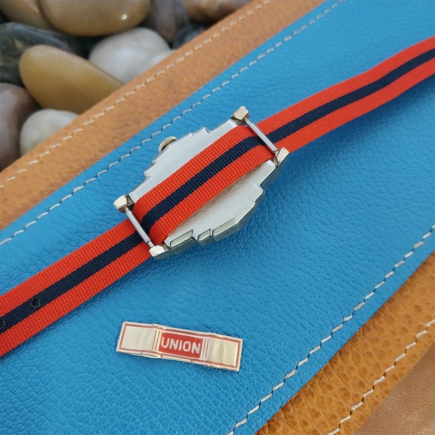 Vintage 11mm 12mm Union Perlon Ladies 1960s Single Pass Red & Black Watch Band