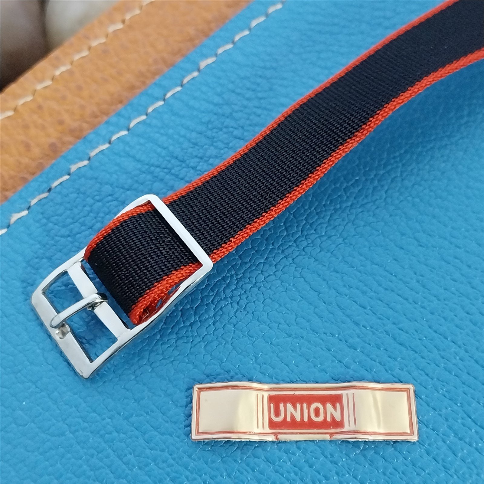 Vintage 12mm Union Perlon Ladies 1960s Single Pass Red & Dark Blue Watch Band