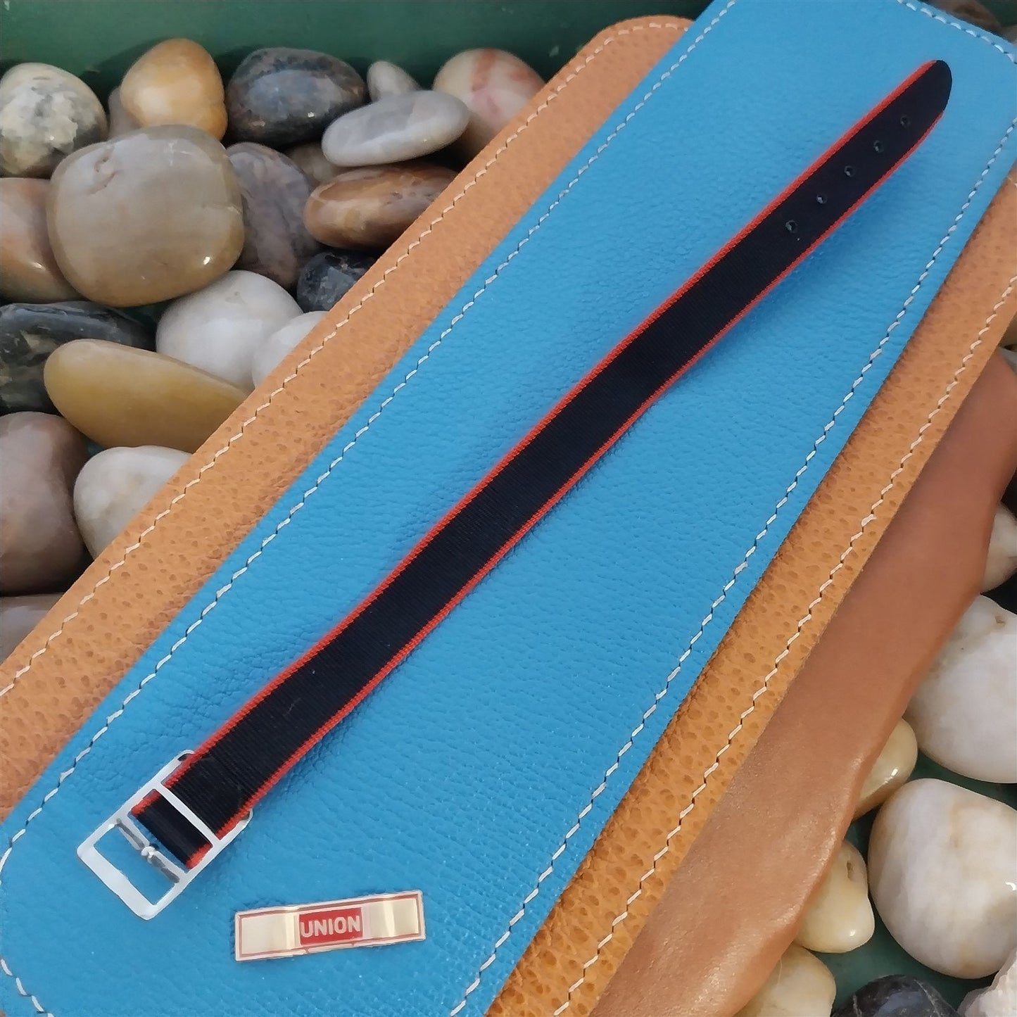 Vintage 12mm Union Perlon Ladies 1960s Single Pass Red & Dark Blue Watch Band