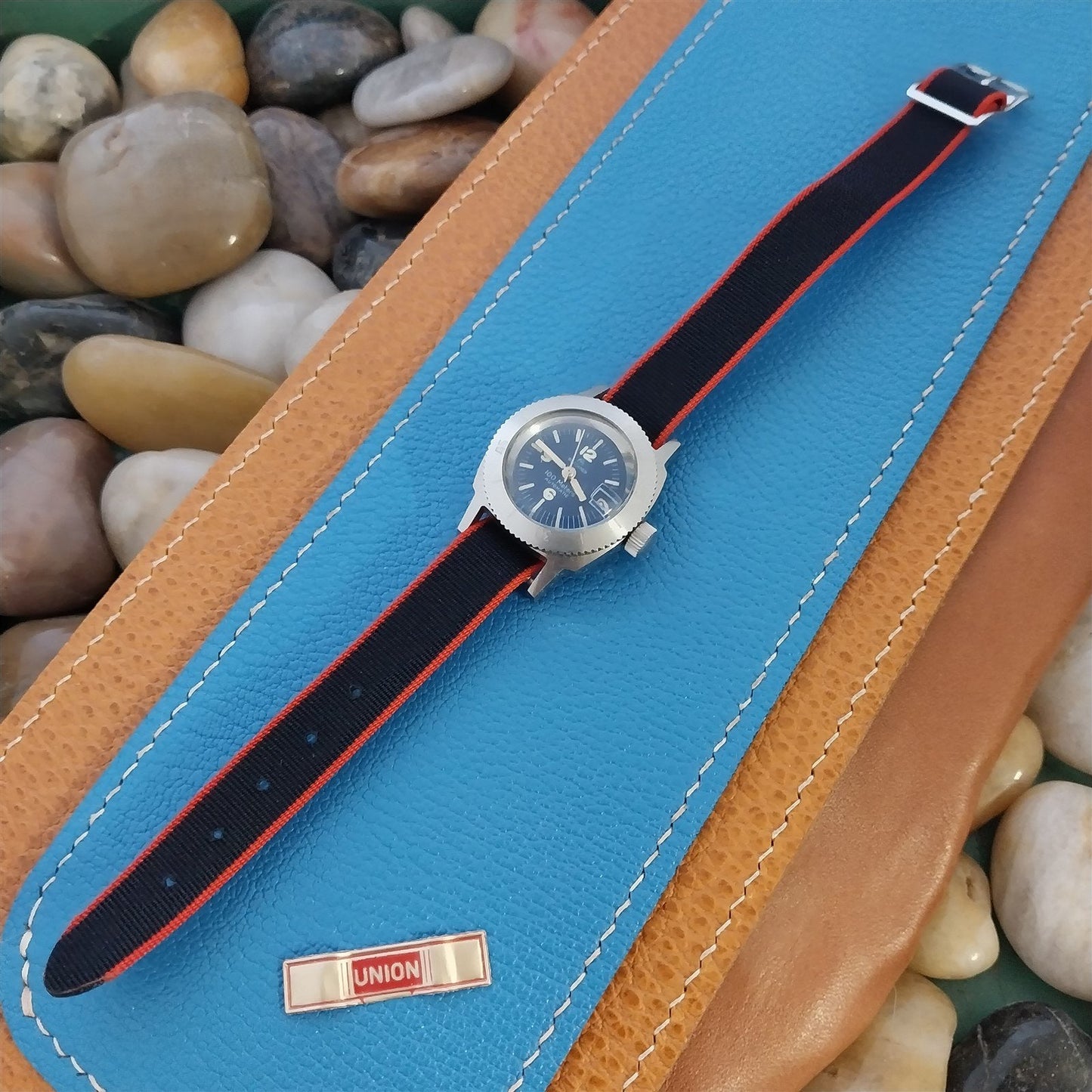 Vintage 12mm Union Perlon Ladies 1960s Single Pass Red & Dark Blue Watch Band