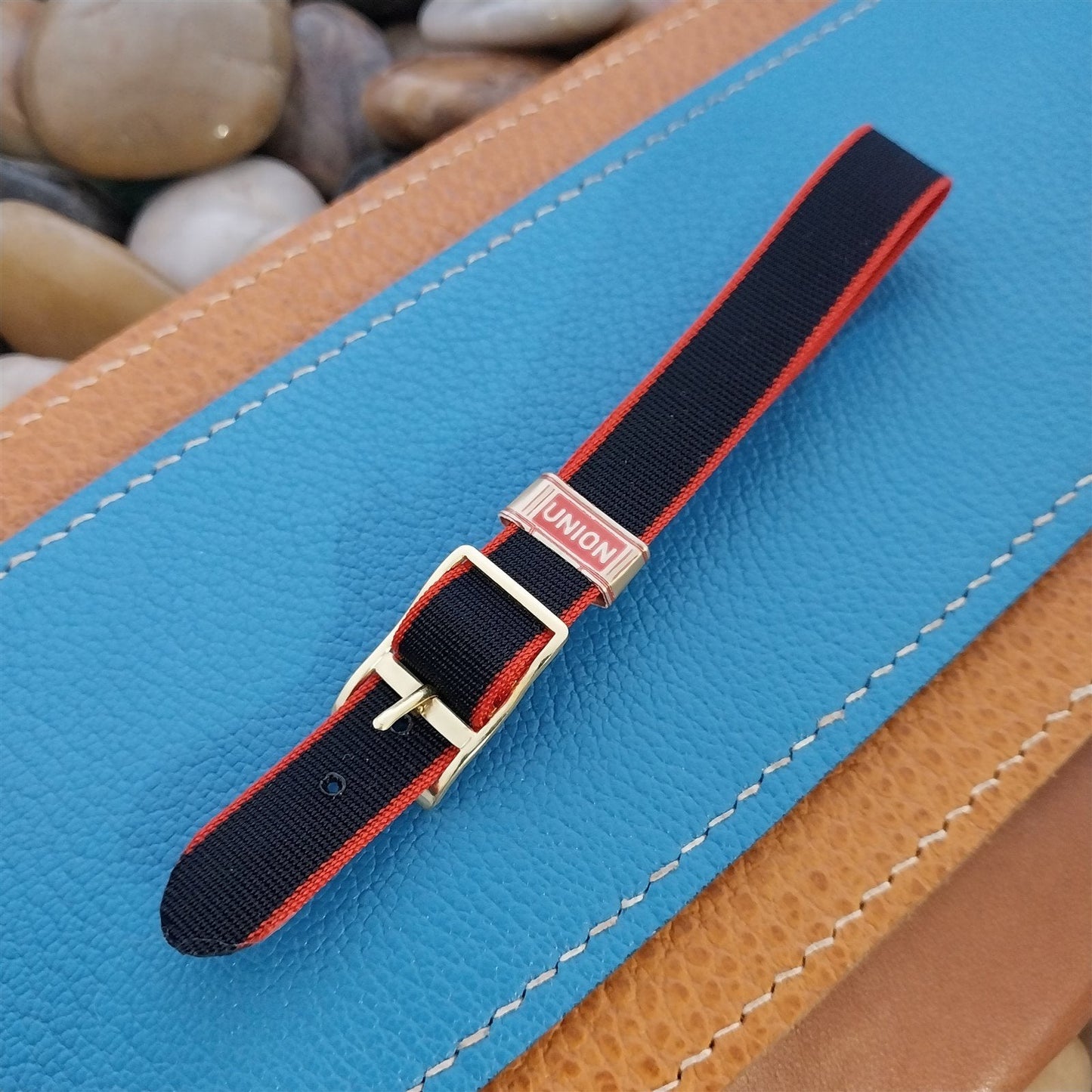 Vintage 12mm Union Perlon Ladies 1960s Single Pass Red & Dark Blue Watch Band