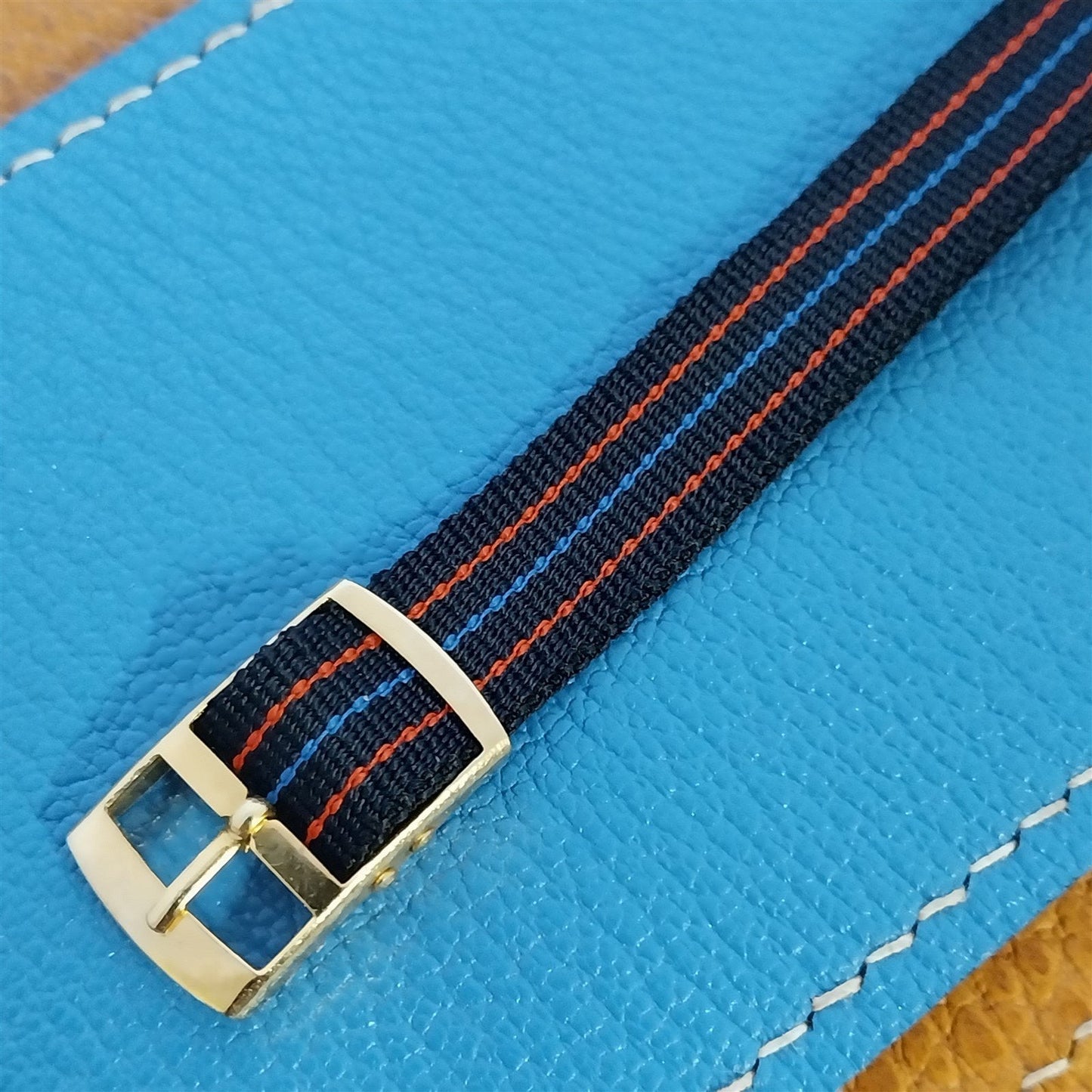 Vintage 11mm Italian Perlon Ladies 1960s Single Pass Dark Blue & Red Watch Band