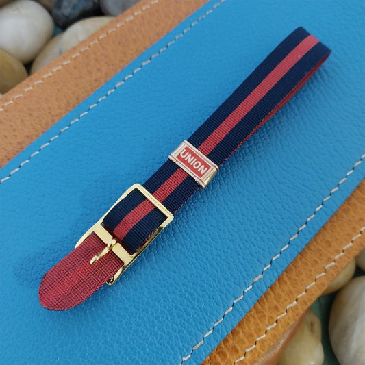 Vintage 12mm Union Perlon Ladies 1960s Single Pass Blue & Red Unused Watch Band