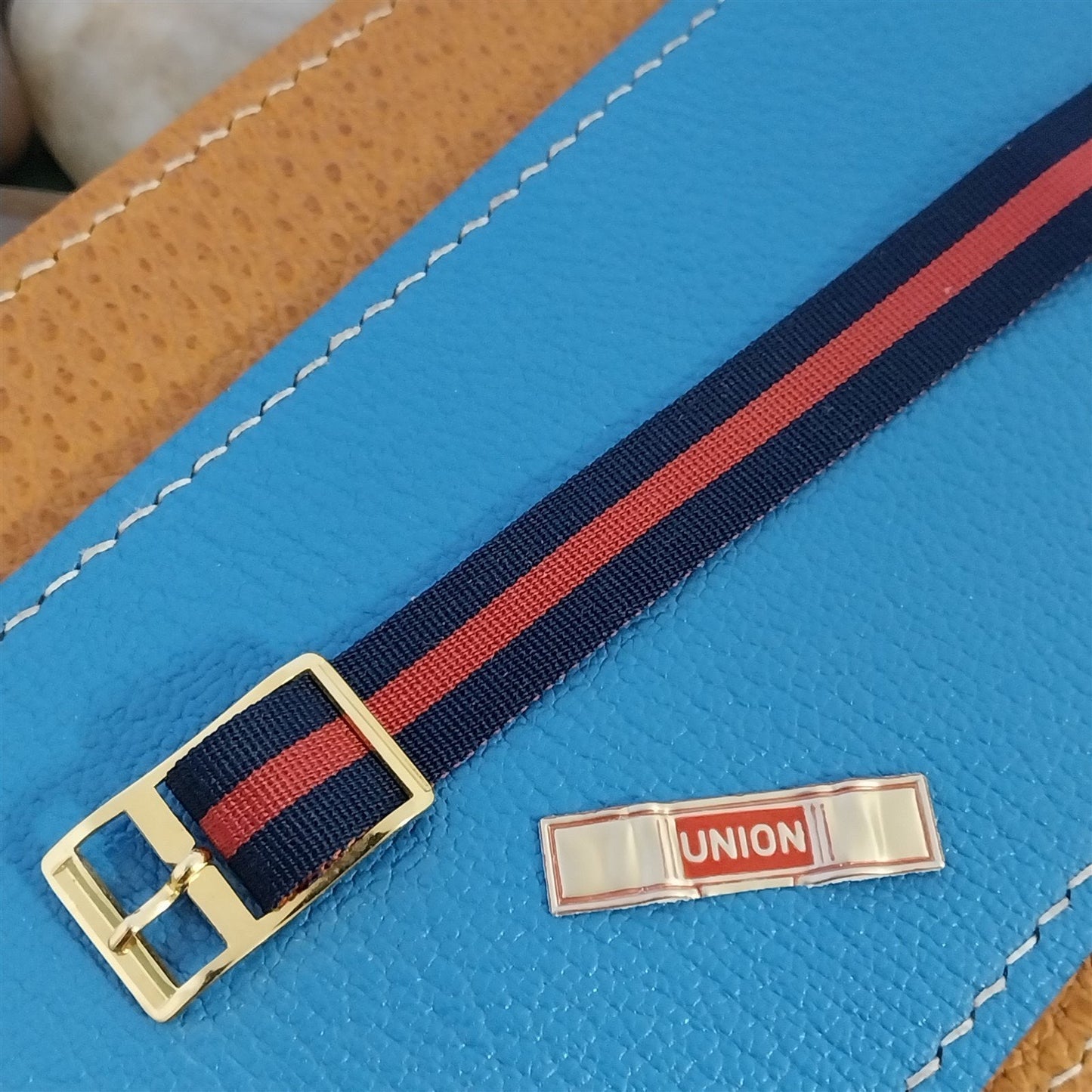 Vintage 12mm Union Perlon Ladies 1960s Single Pass Blue & Red Unused Watch Band