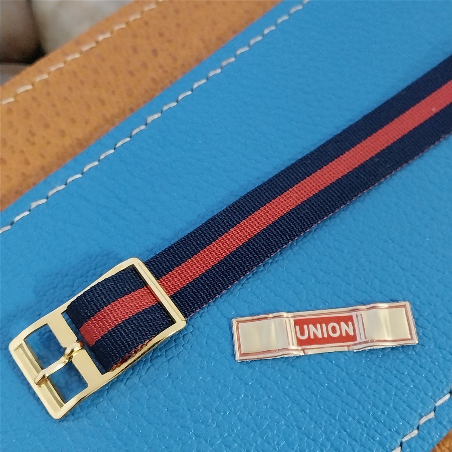 Vintage 12mm Union Perlon Ladies 1960s Single Pass Blue & Red Unused Watch Band