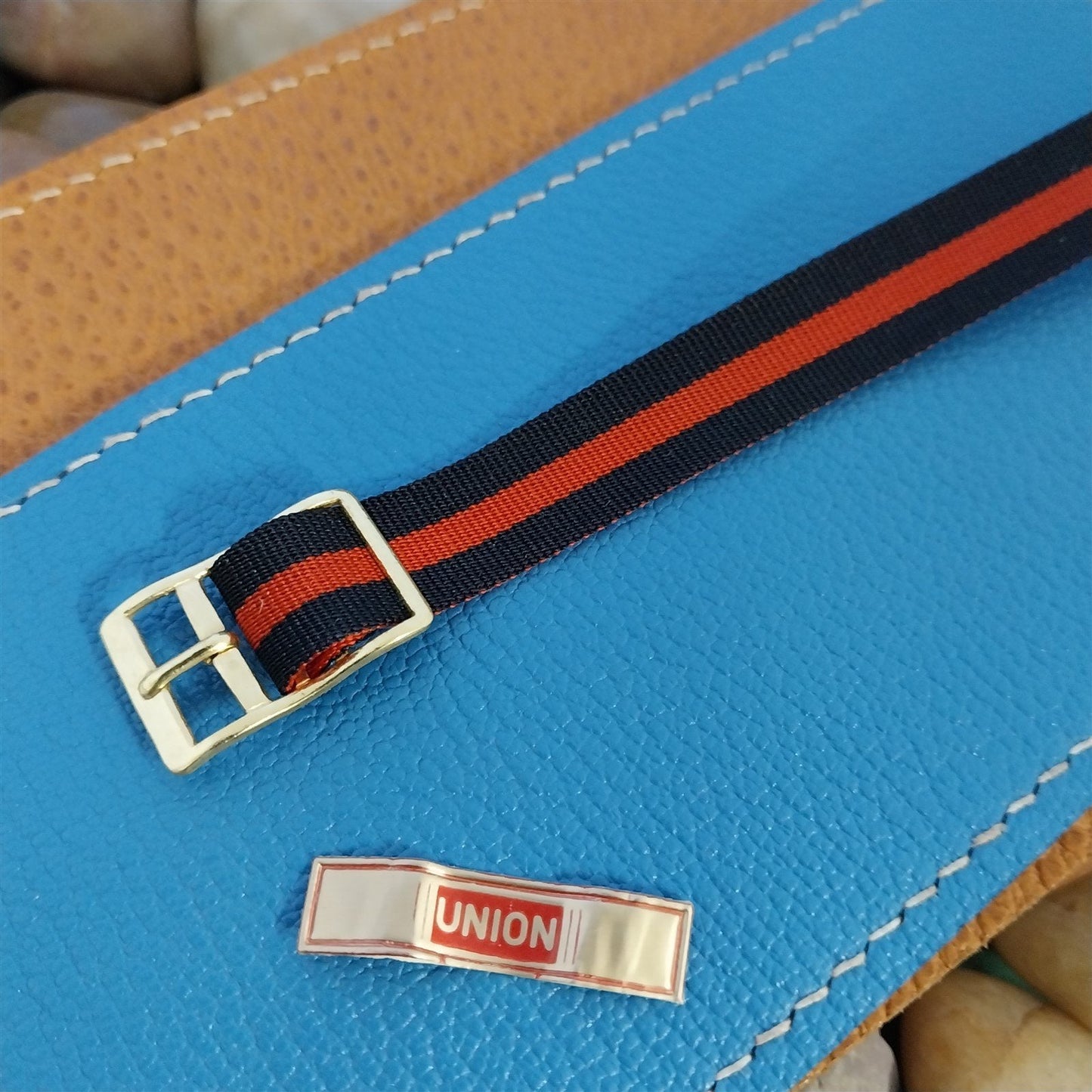 Vintage 12mm Union Perlon Ladies 1960s Single Pass Blue & Red Unused Watch Band