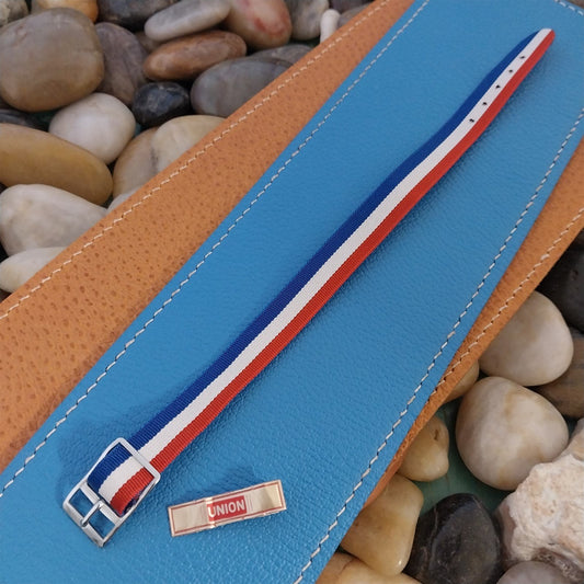 Vintage 12mm Union Perlon Ladies 1960s Single Pass Red White & Blue Watch Band