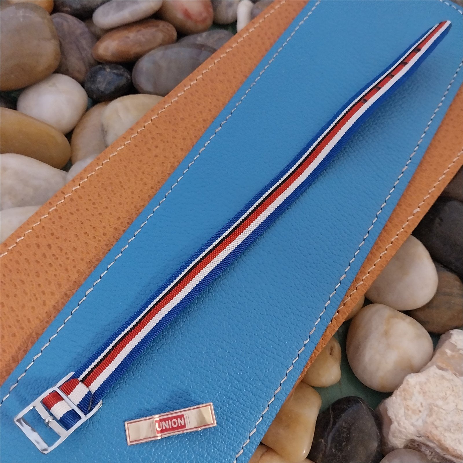 Vintage 12mm Union Perlon Ladies 1960s Single Pass Red White & Blue Watch Band
