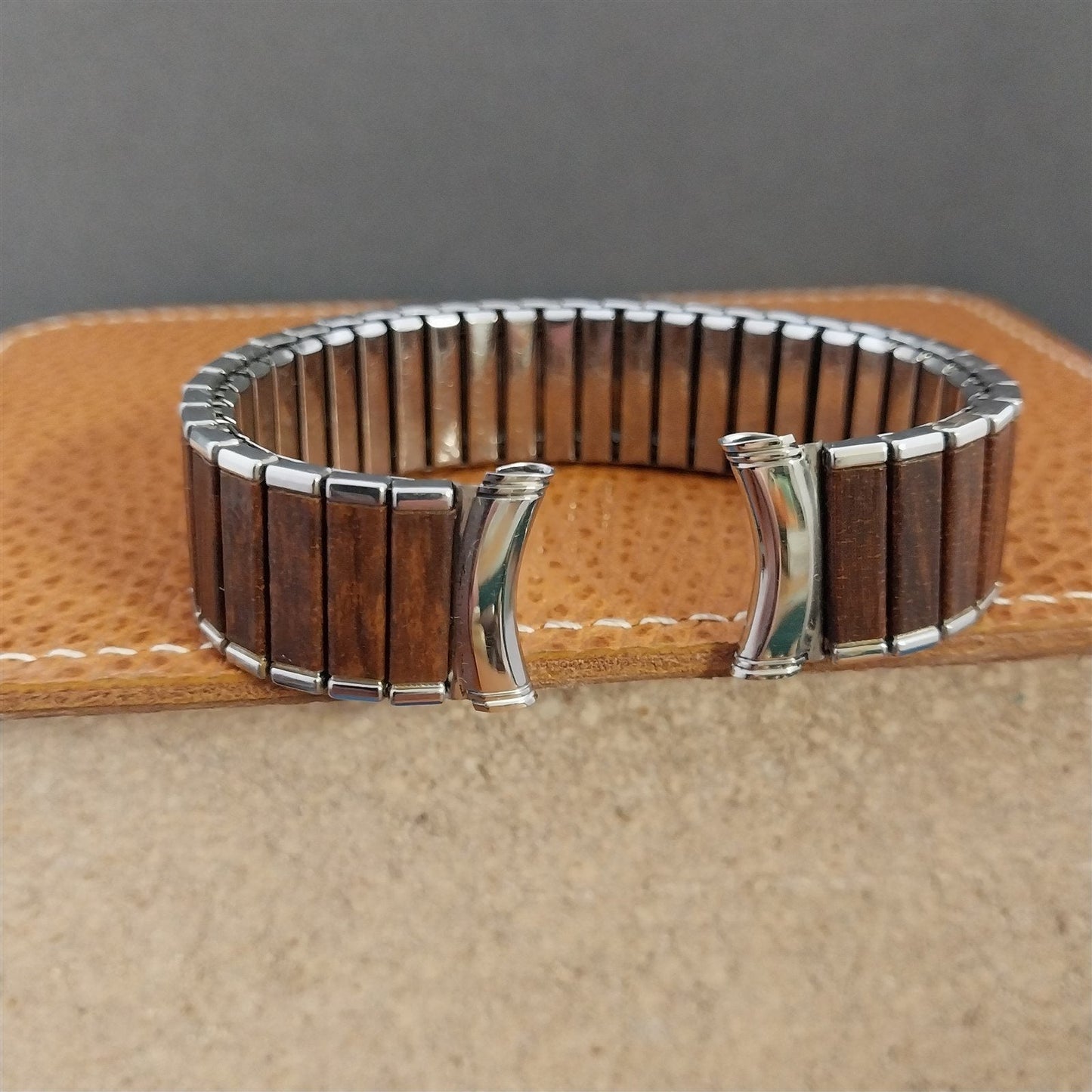 Vintage 19mm 18mm 17mm Kreisler Woodgrain & Stainless Steel Unused Watch Band