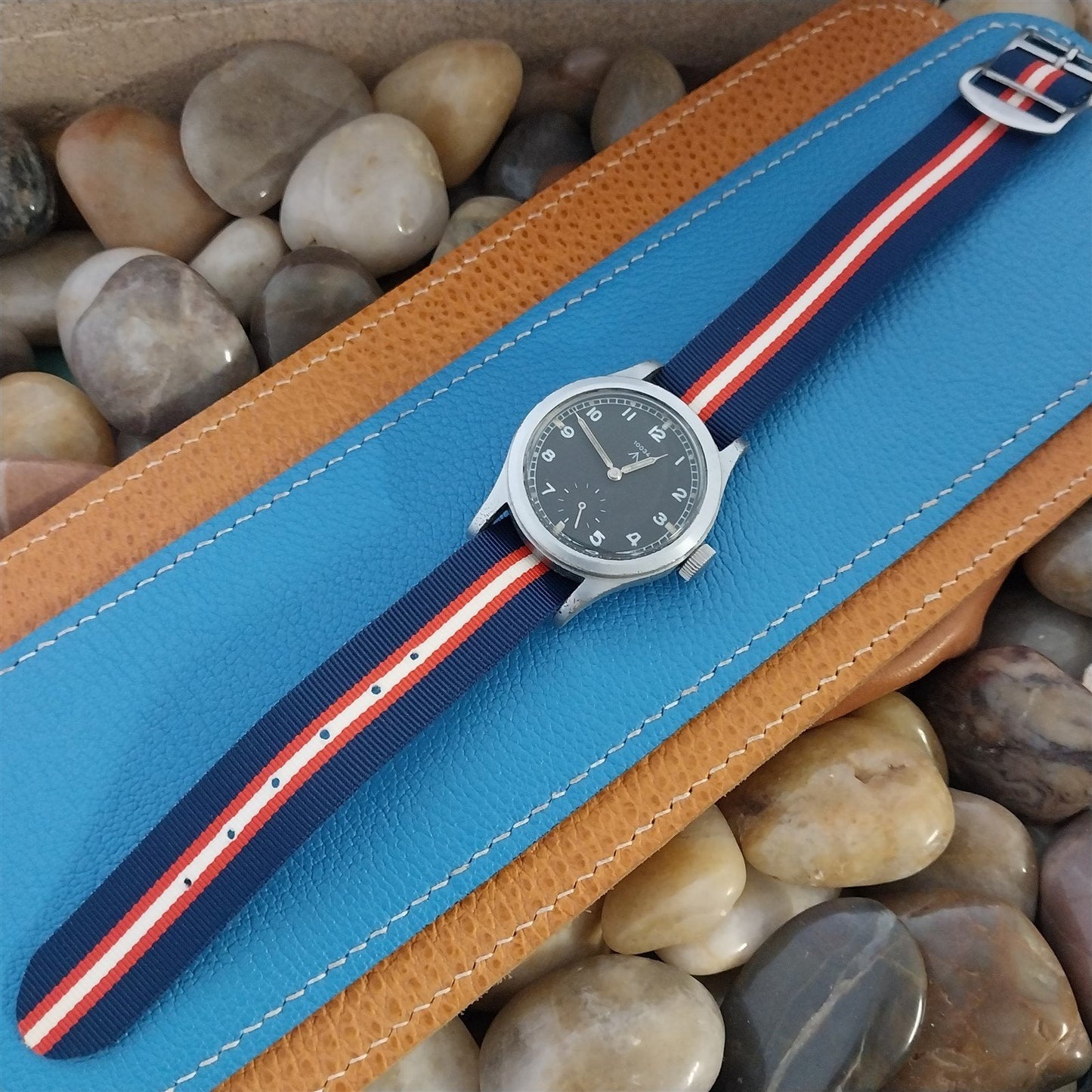 Vintage 18mm Red White & Blue Italian Perlon Single Pass 1960s Classic Watch Band