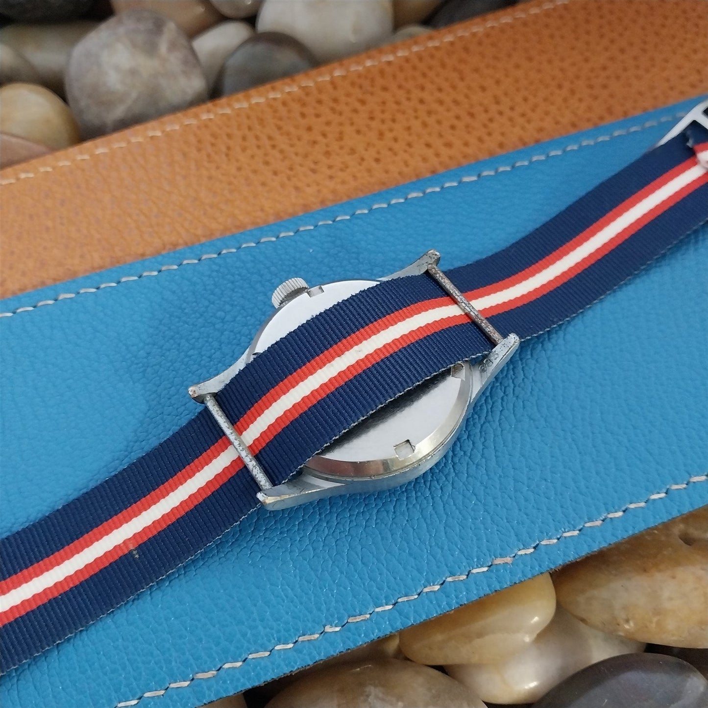 Vintage 18mm Red White & Blue Italian Perlon Single Pass 1960s Classic Watch Band