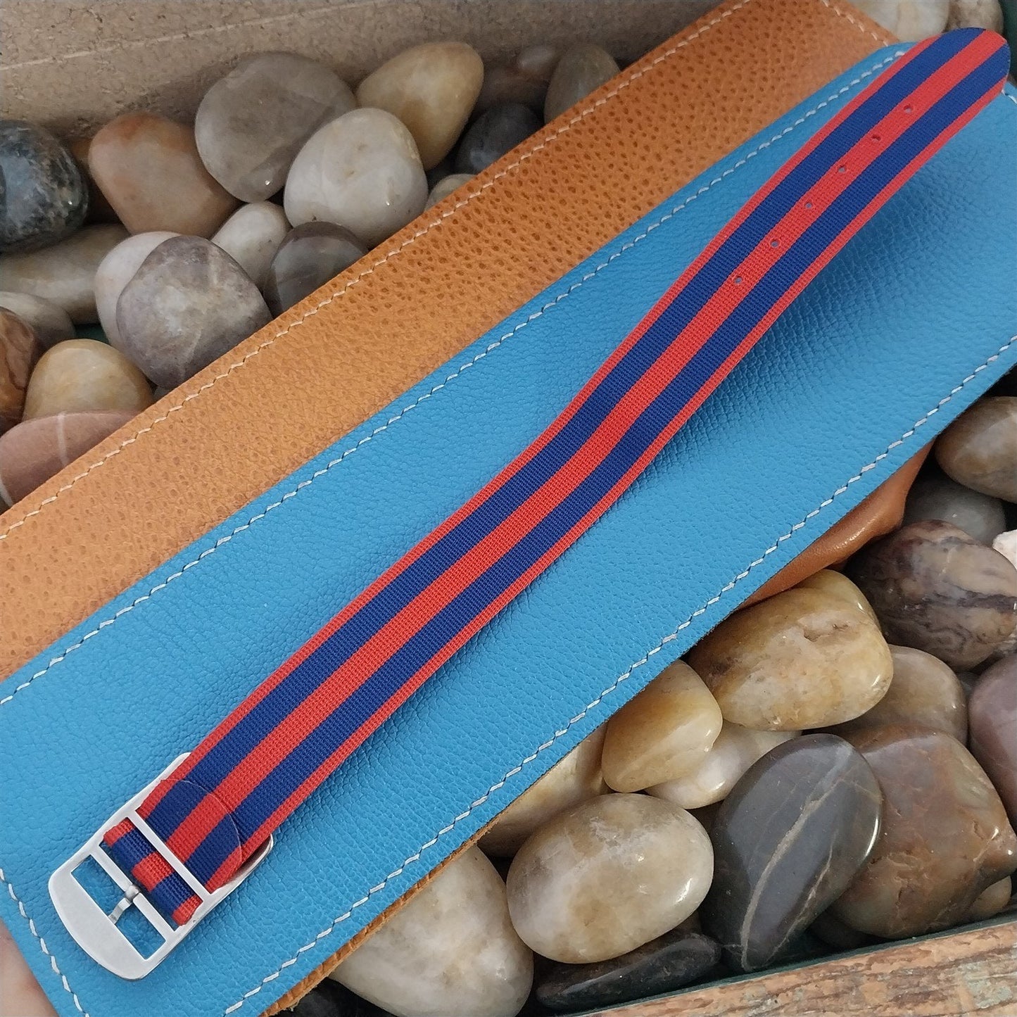 Vintage 20mm Red & Blue Striped Perlon Single Pass NOS 1960s Classic Watch Band