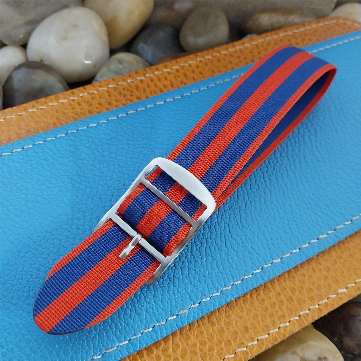 Vintage 20mm Red & Blue Striped Perlon Single Pass NOS 1960s Classic Watch Band