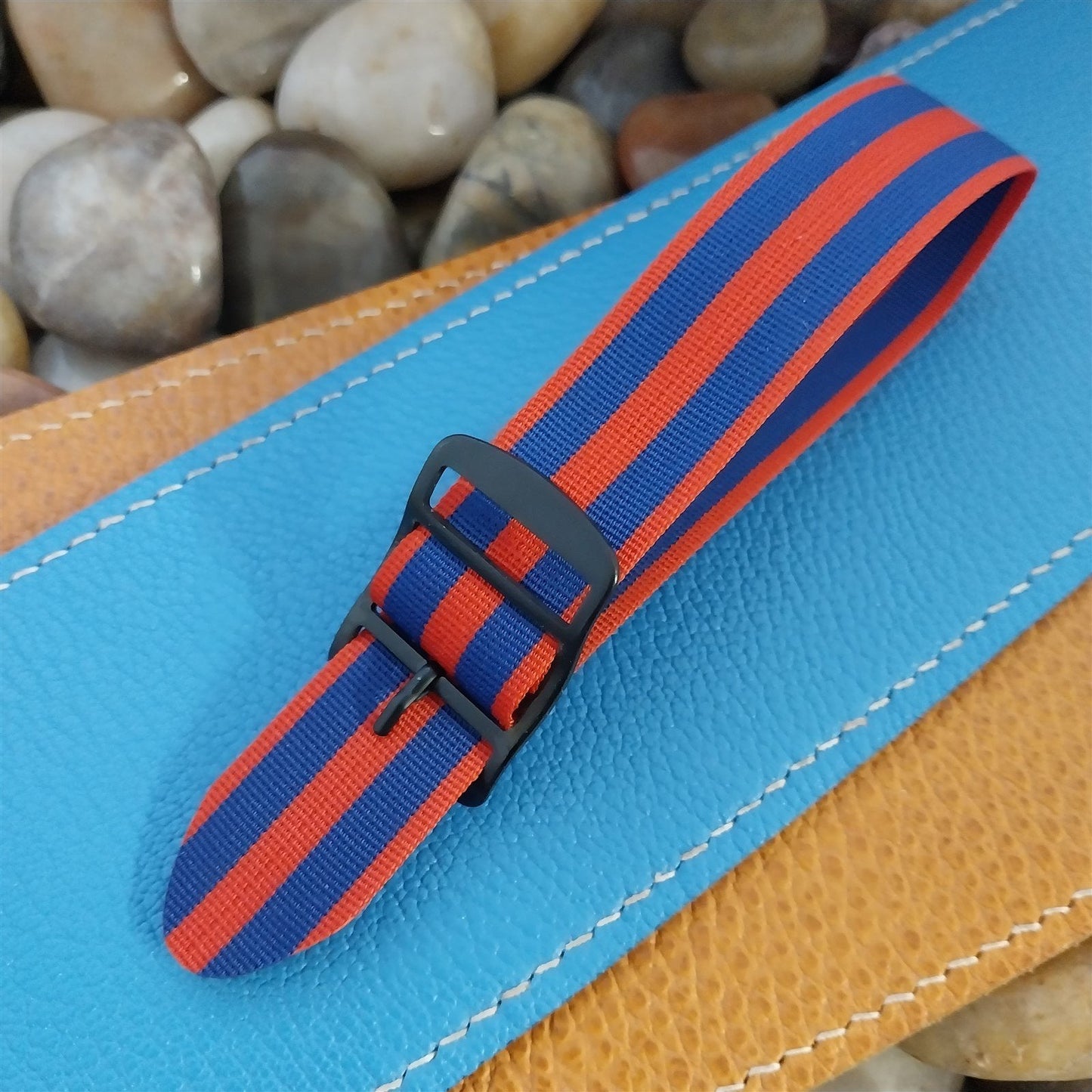 Vintage 20mm Red & Blue Striped Perlon Single Pass NOS 1960s Classic Watch Band