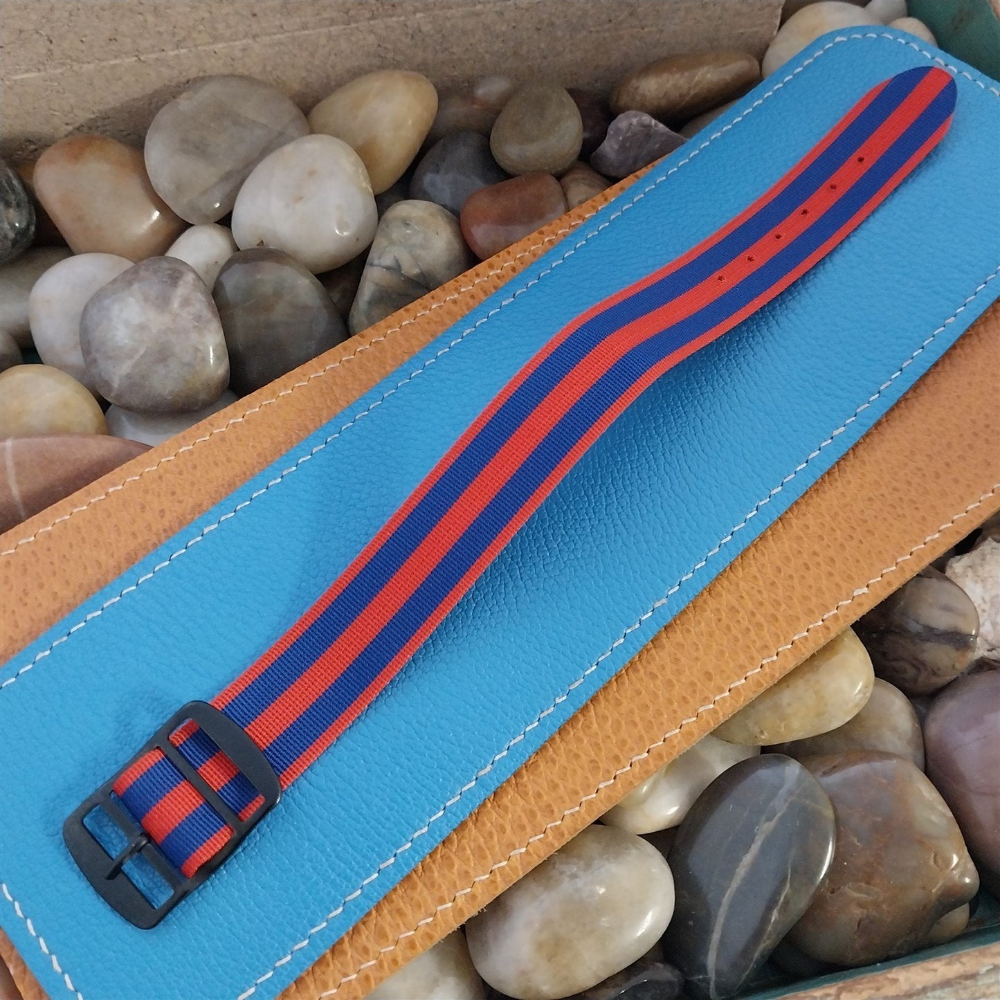 Vintage 20mm Red & Blue Striped Perlon Single Pass NOS 1960s Classic Watch Band