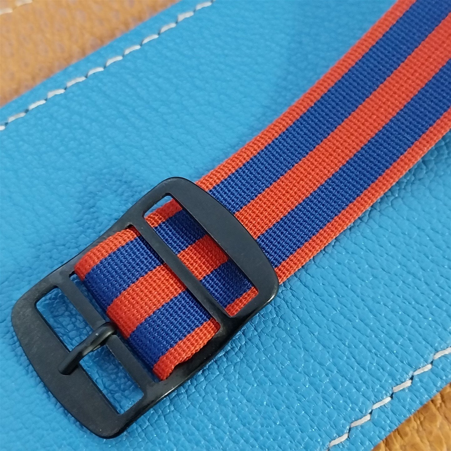 Vintage 20mm Red & Blue Striped Perlon Single Pass NOS 1960s Classic Watch Band