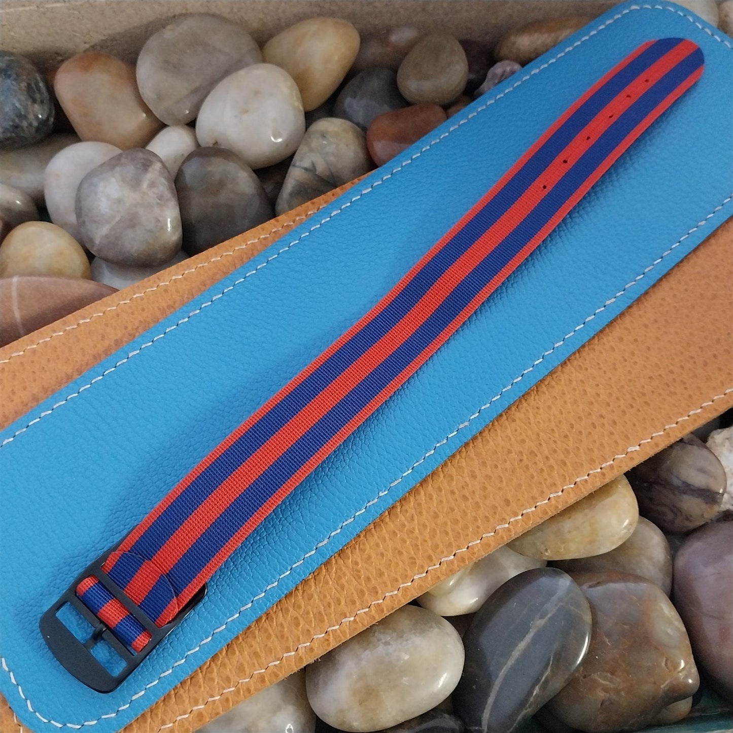 Vintage 20mm Red & Blue Striped Perlon Single Pass NOS 1960s Classic Watch Band