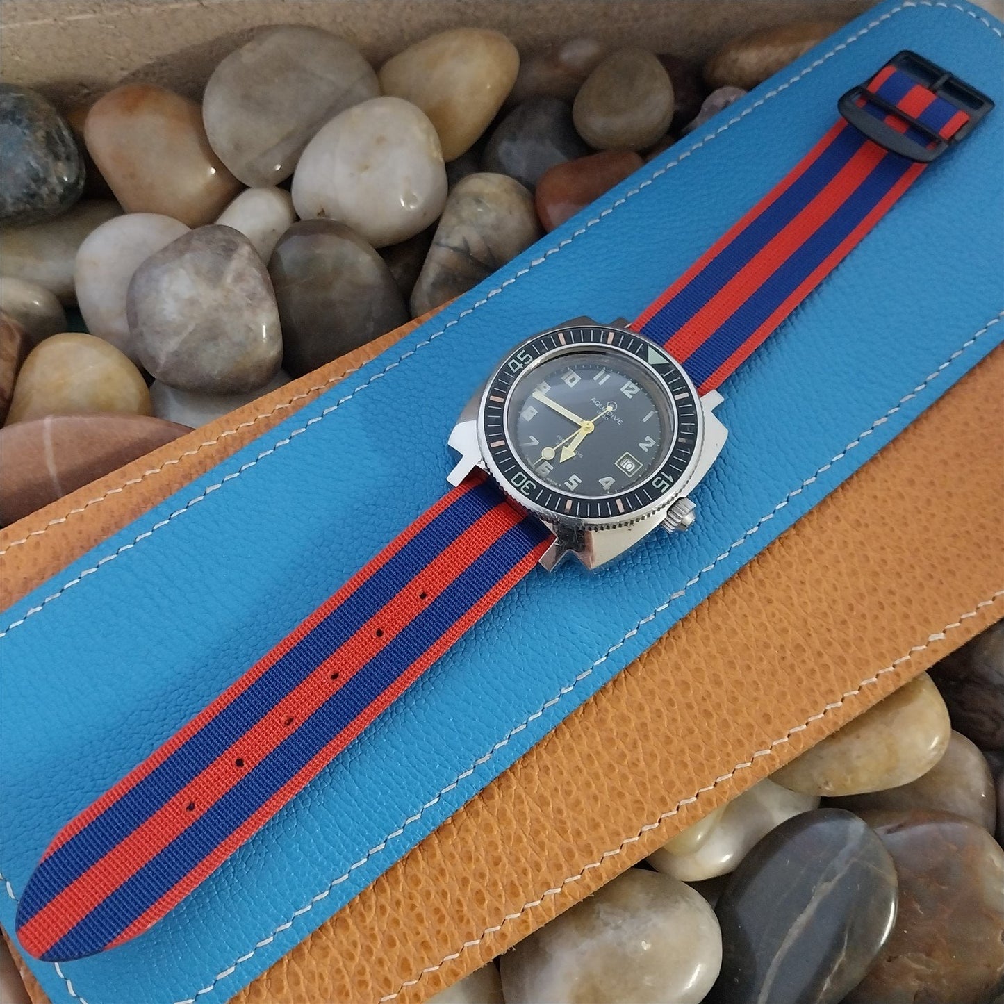 Vintage 20mm Red & Blue Striped Perlon Single Pass NOS 1960s Classic Watch Band