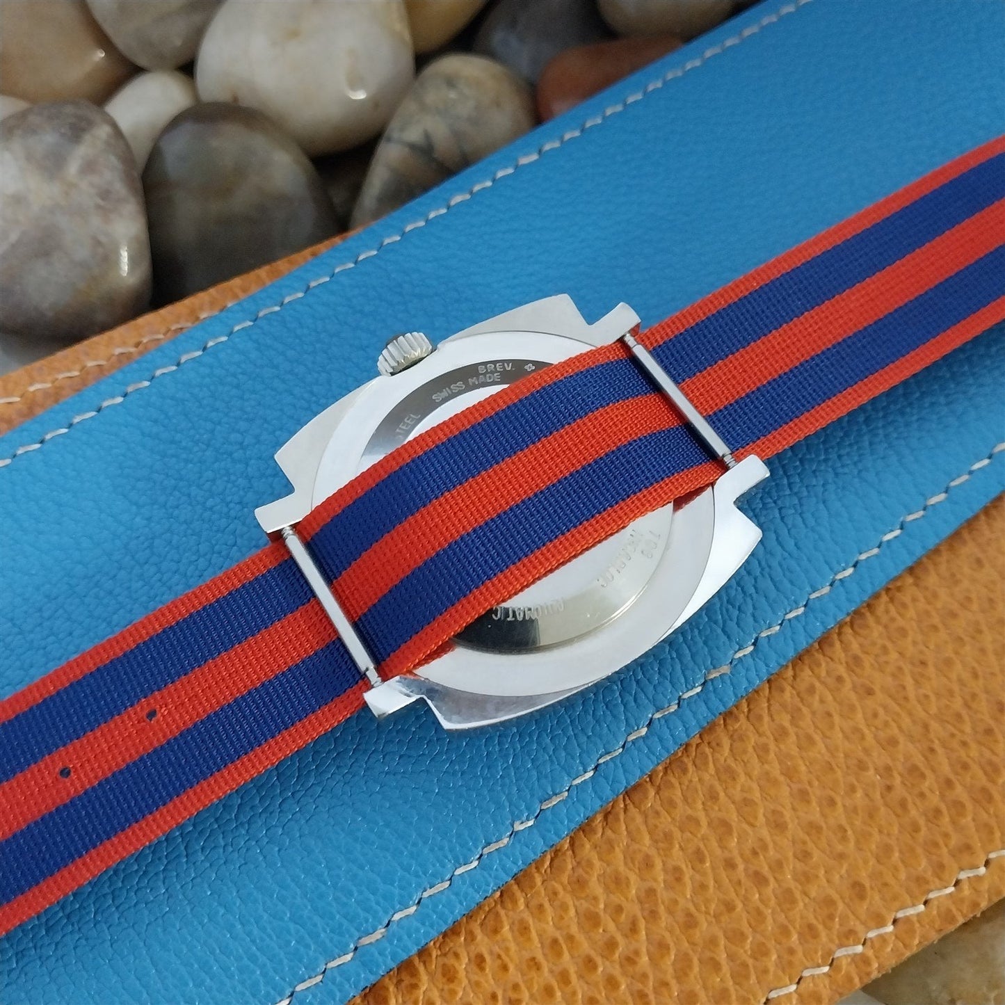 Vintage 20mm Red & Blue Striped Perlon Single Pass NOS 1960s Classic Watch Band