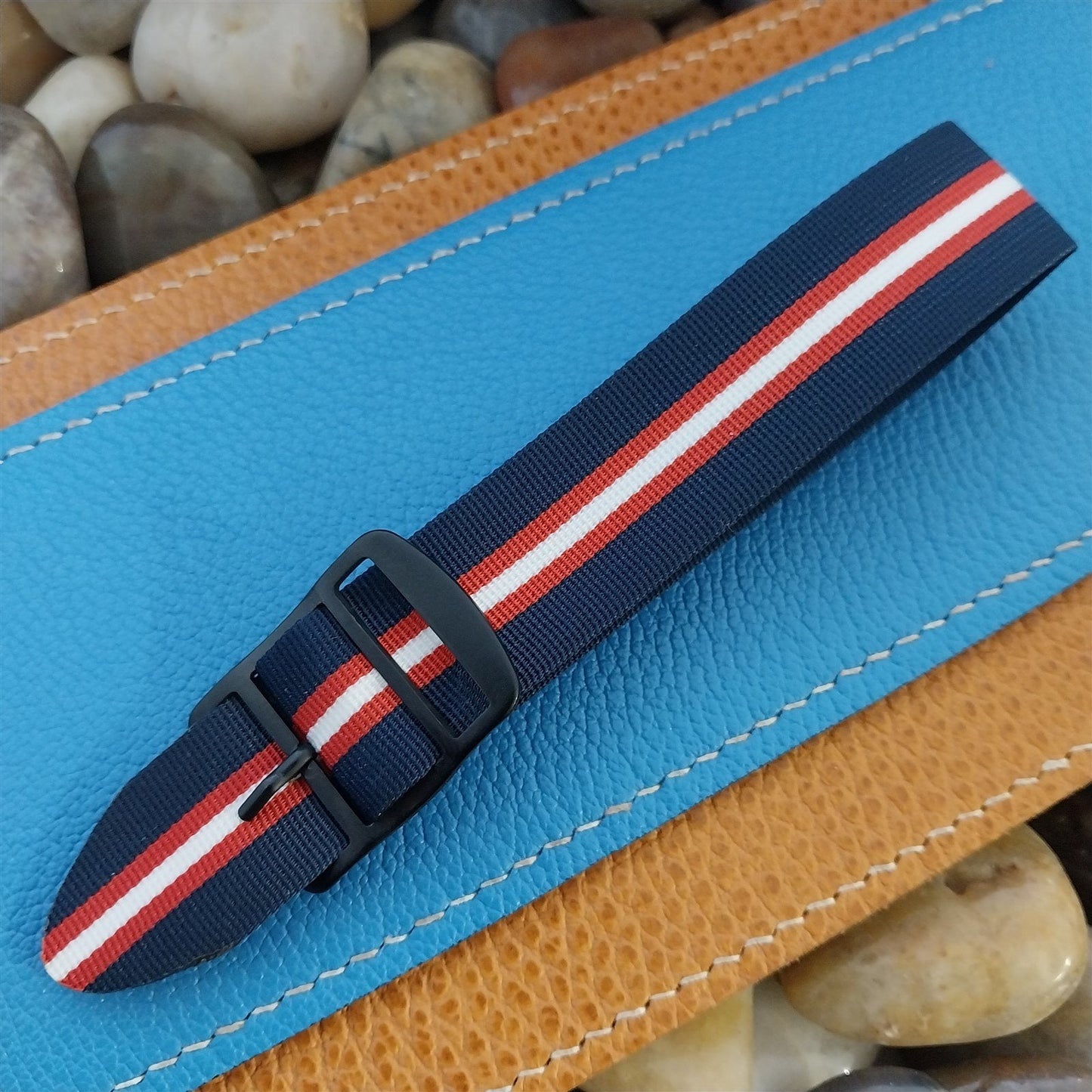 Vintage 20mm Red White Blue Striped Perlon Single Pass 1960s Classic Watch Band