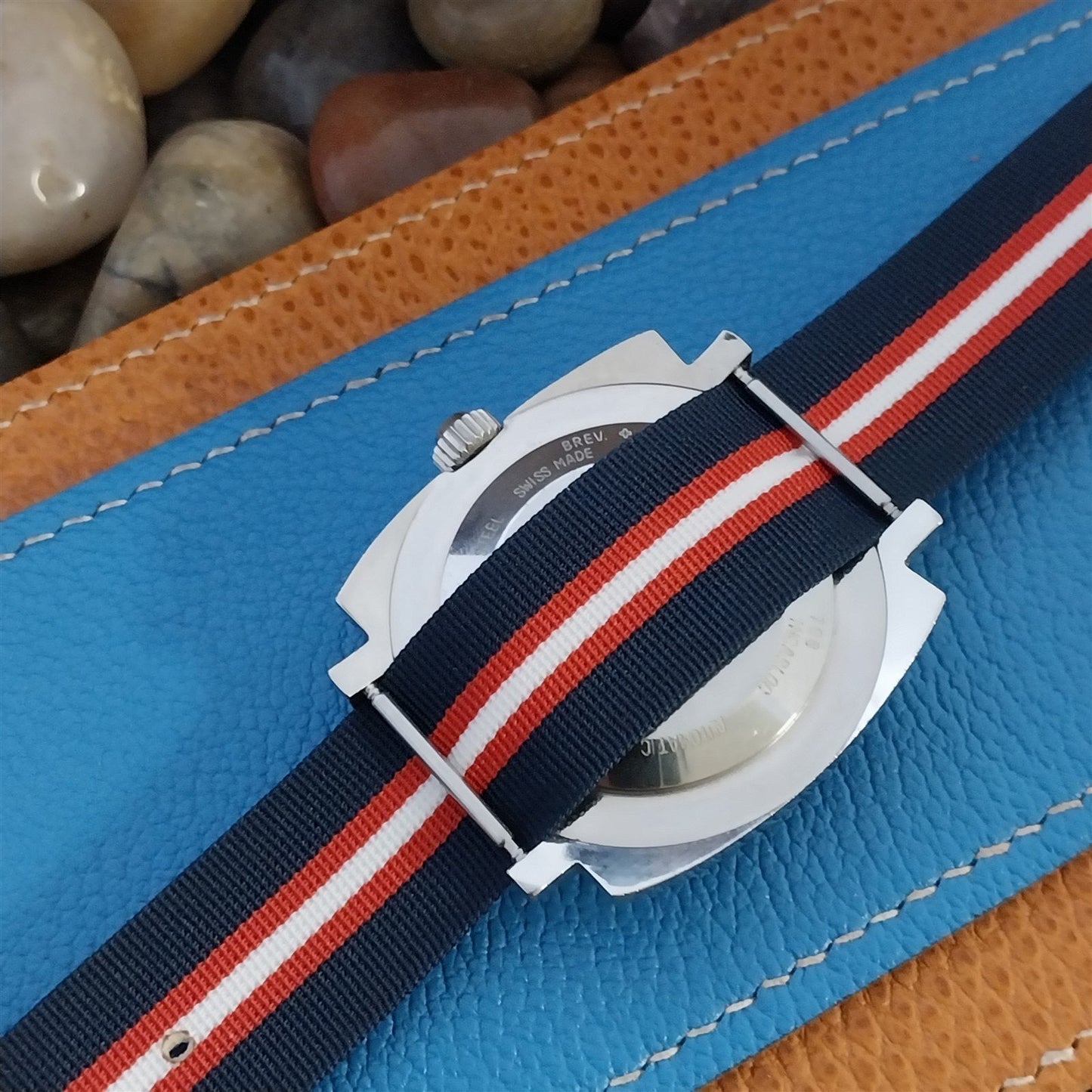 Vintage 20mm Red White Blue Striped Perlon Single Pass 1960s Classic Watch Band