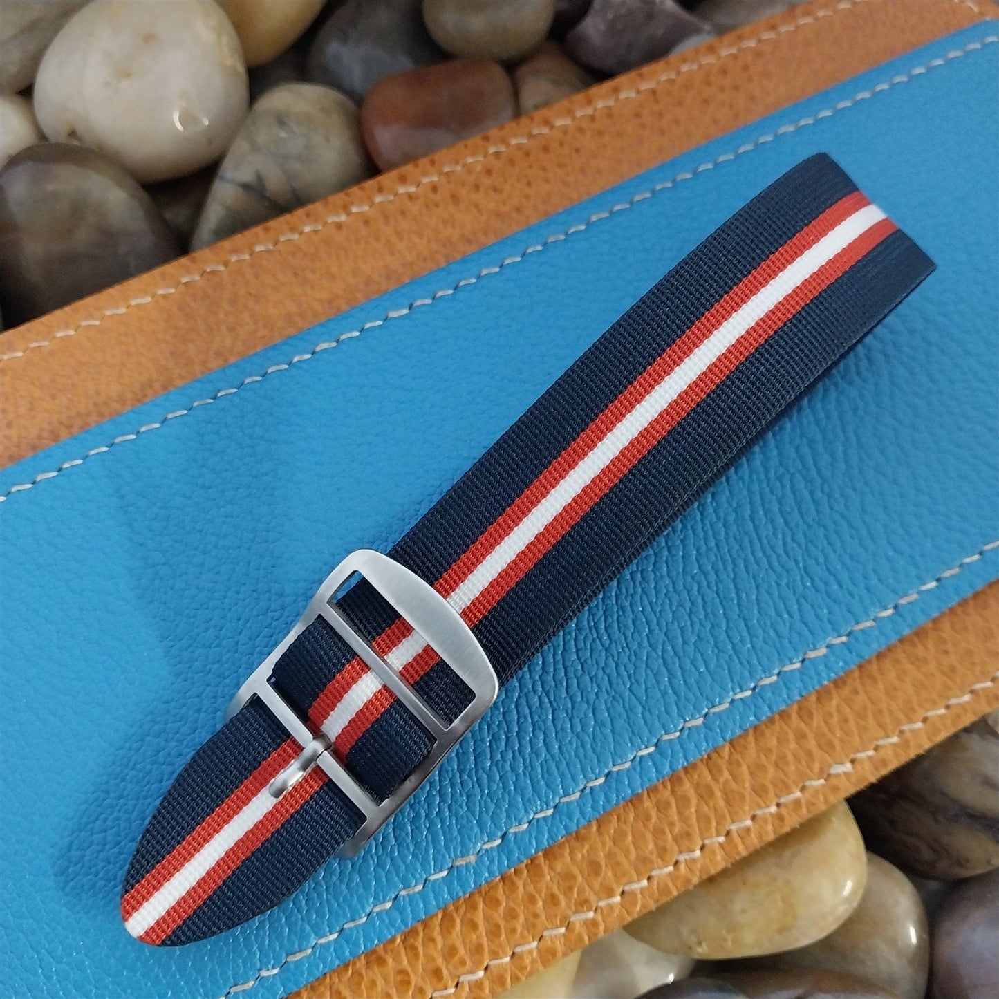 Vintage 20mm Red White & Blue Striped Perlon Single Pass 1960s Classic Watch Band