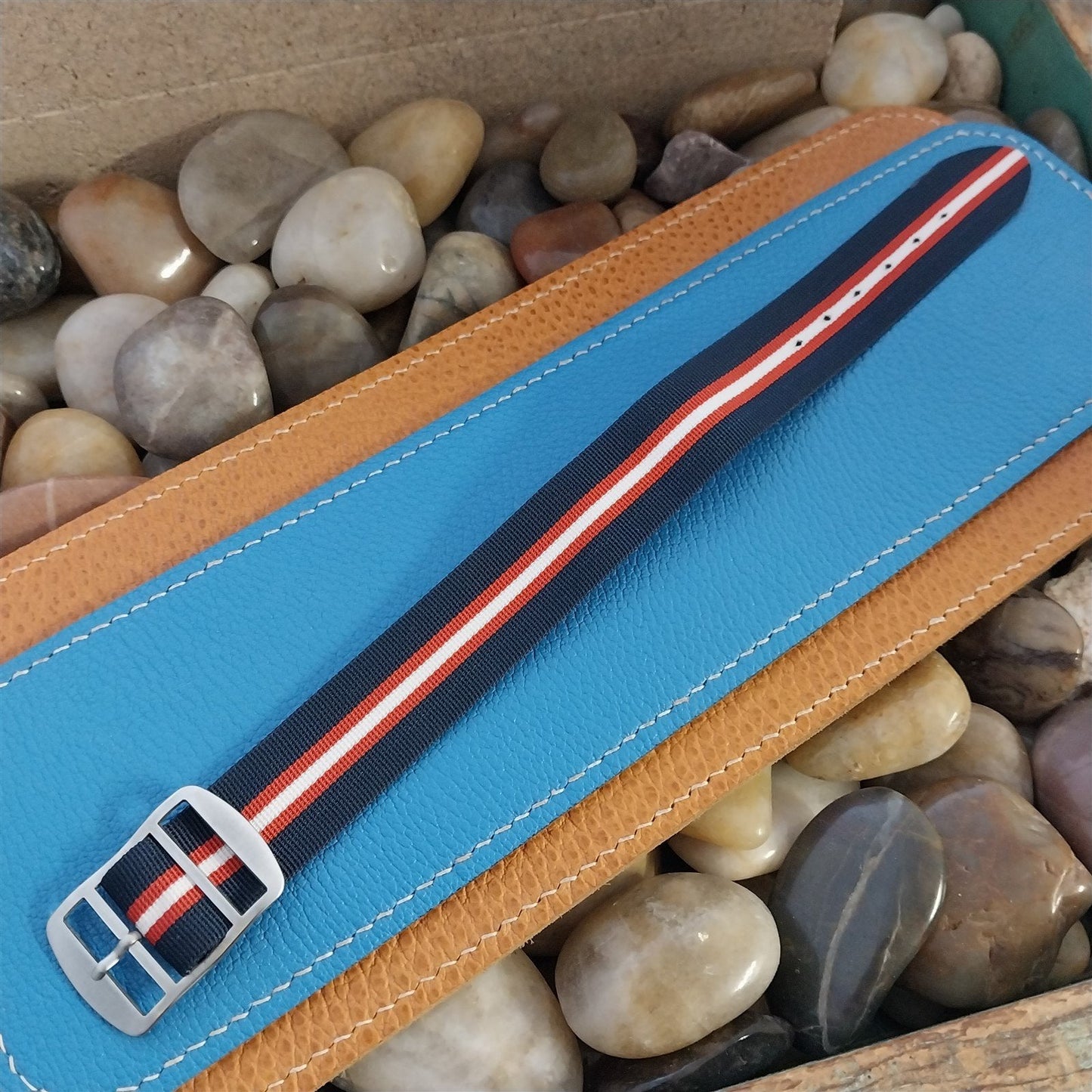 Vintage 20mm Red White & Blue Striped Perlon Single Pass 1960s Classic Watch Band