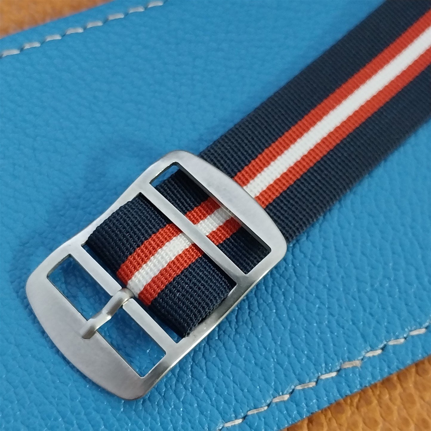 Vintage 20mm Red White & Blue Striped Perlon Single Pass 1960s Classic Watch Band