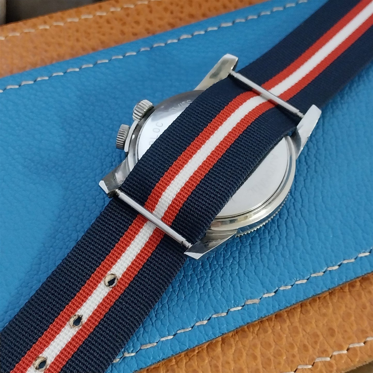 Vintage 20mm Red White & Blue Striped Perlon Single Pass 1960s Classic Watch Band